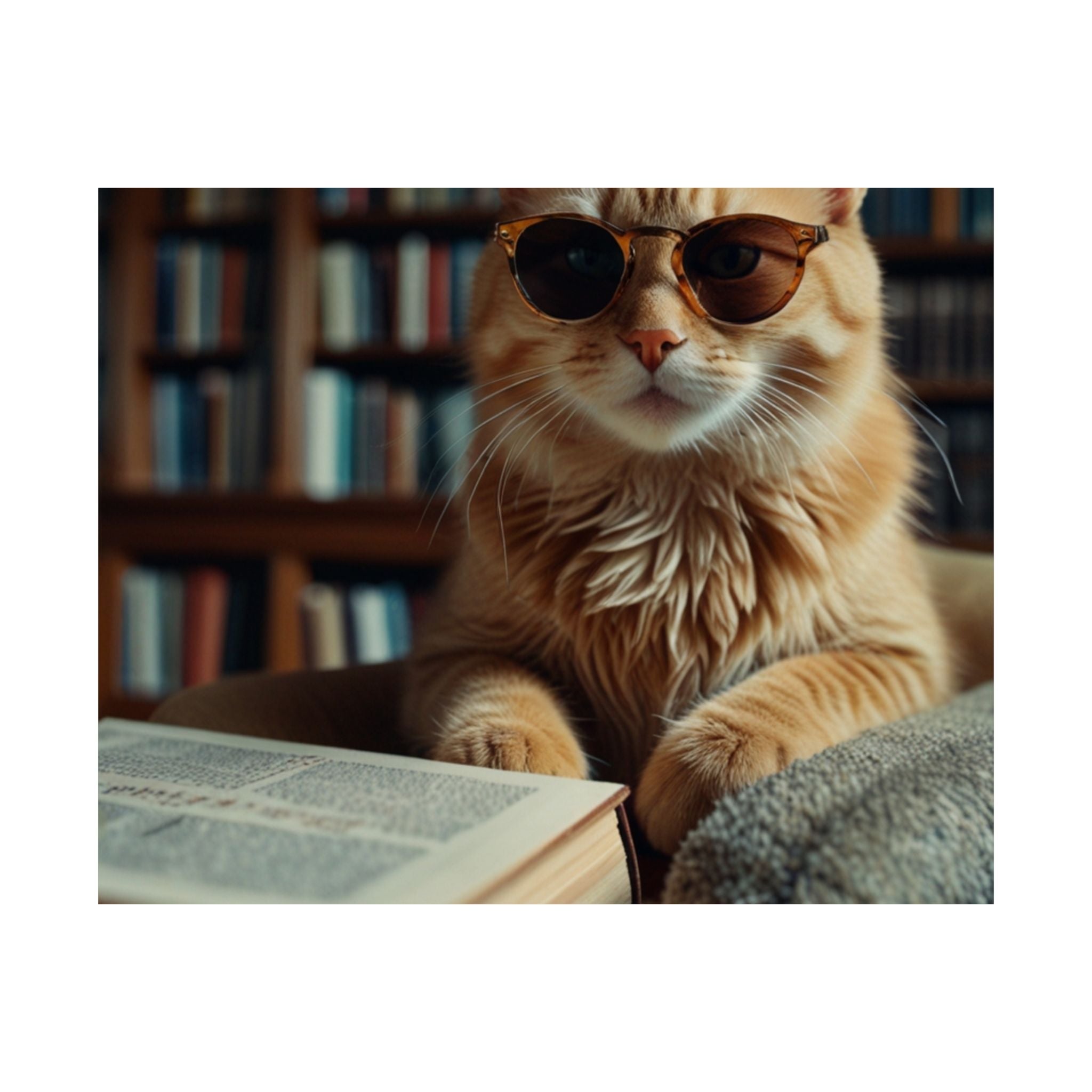Cool Cat Reading Poster — Retro Sunglasses Cat Art Print (Satin Poster)