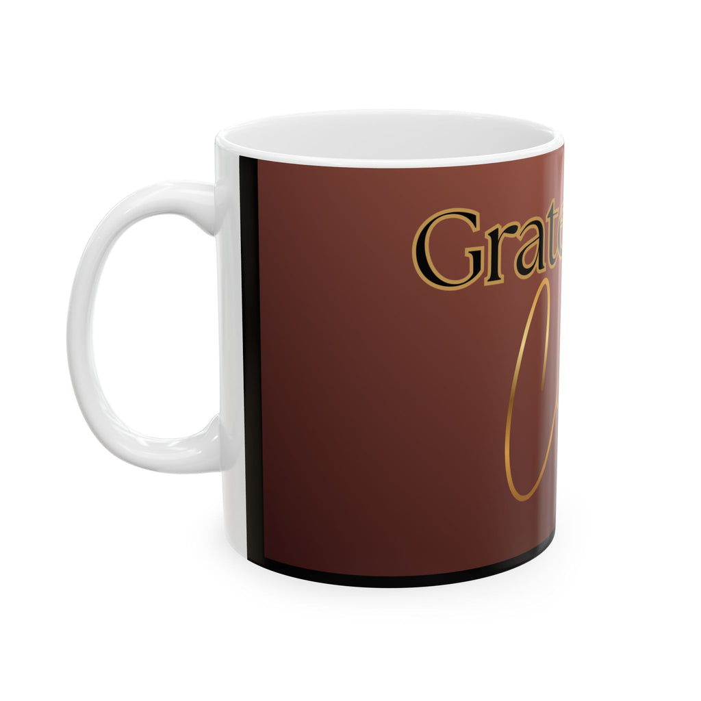Ceramic Mug – "Grateful for Coffee" Brown & Gold Coffee Lover Gift (11oz, 15oz)