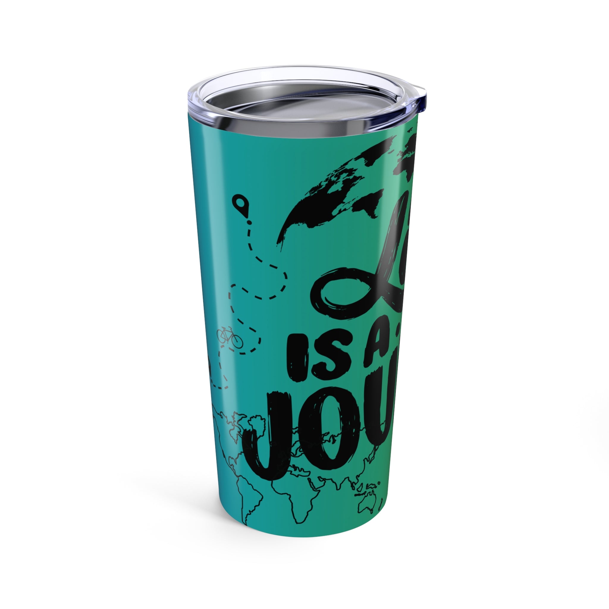 20oz Travel Tumbler — "Vibes & Journey" Green Map Compass Design