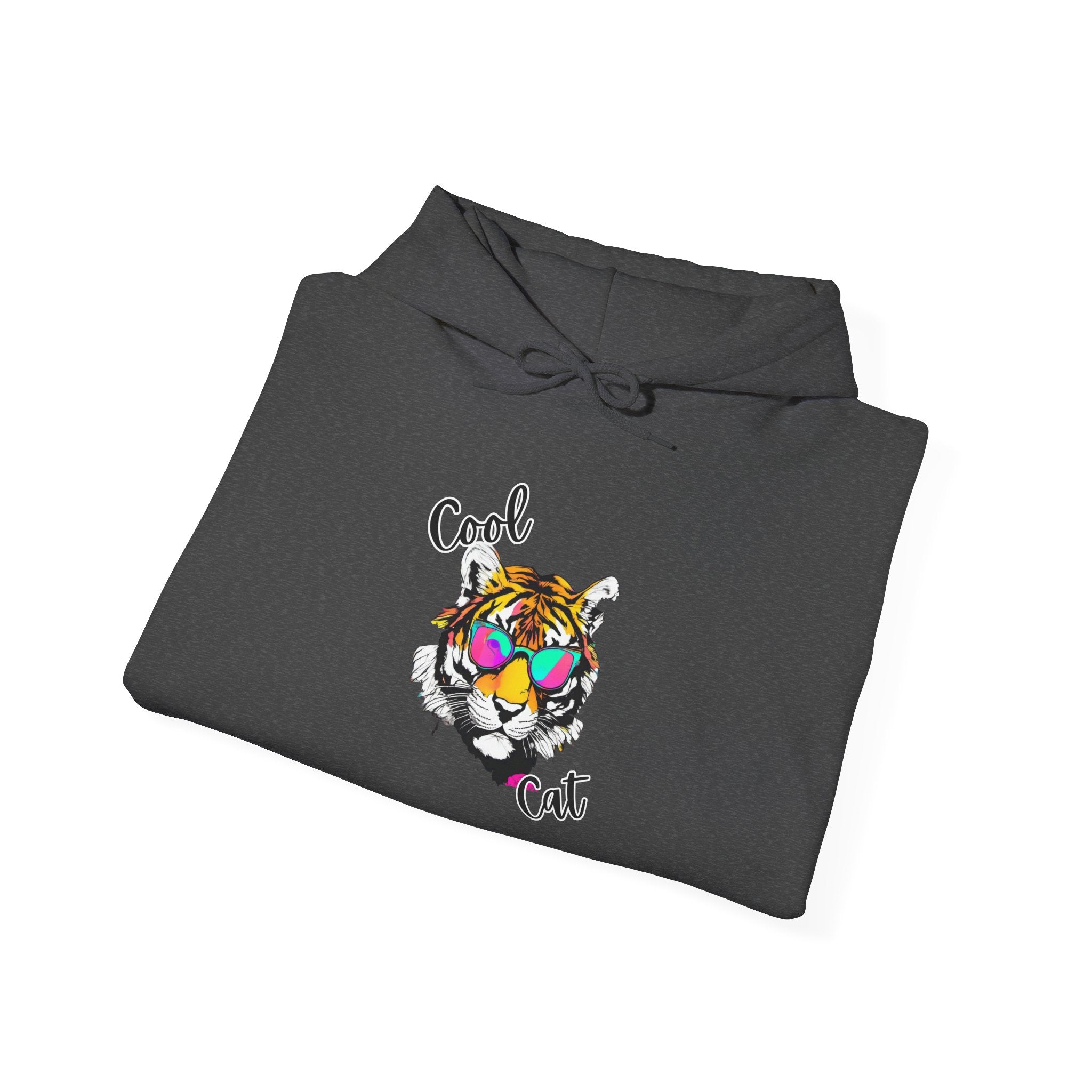 Cool Cat Hoodie — Colorful Sunglasses Tiger Graphic Sweatshirt