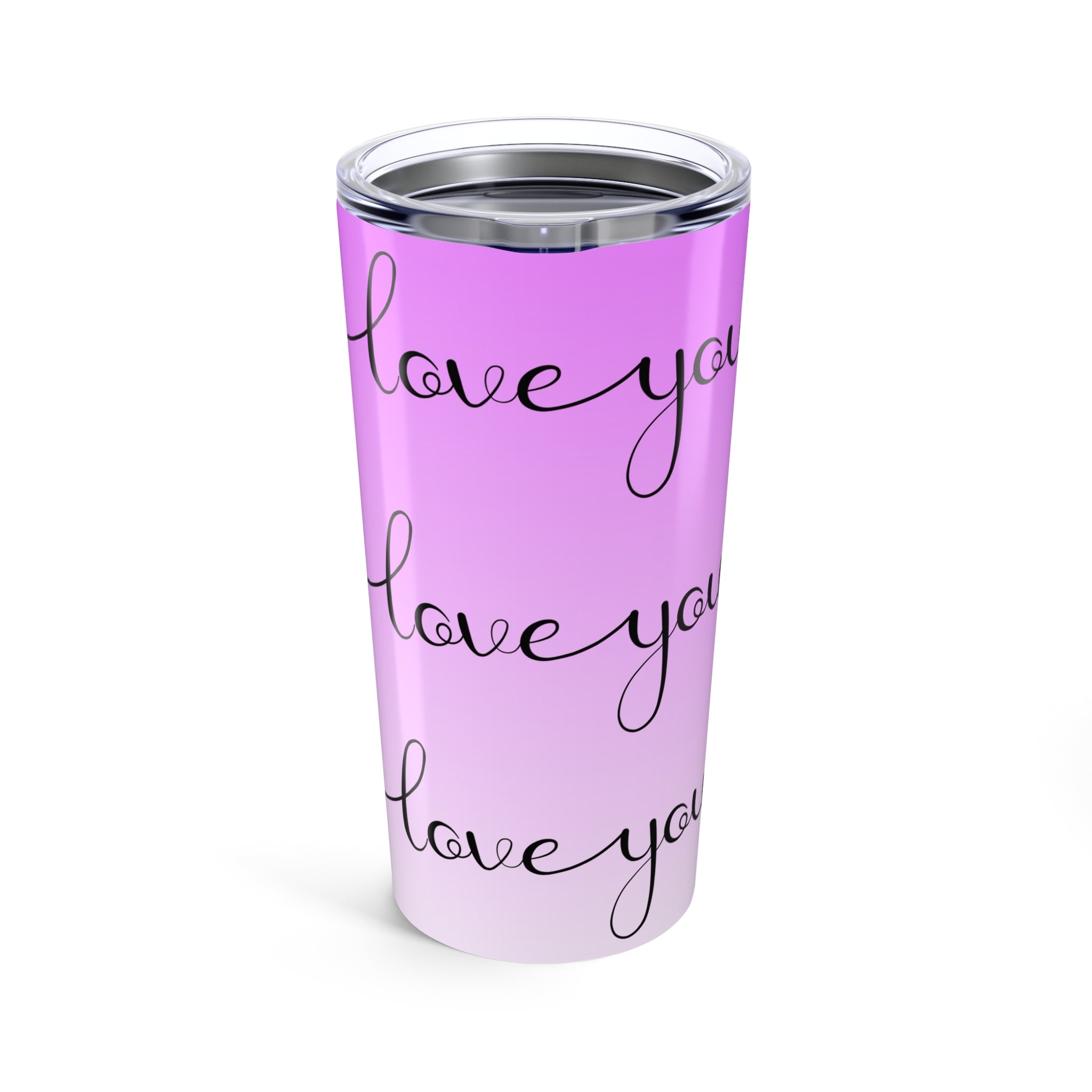 Love You Pink Gradient 20oz Tumbler — Heart Line Stainless Travel Mug