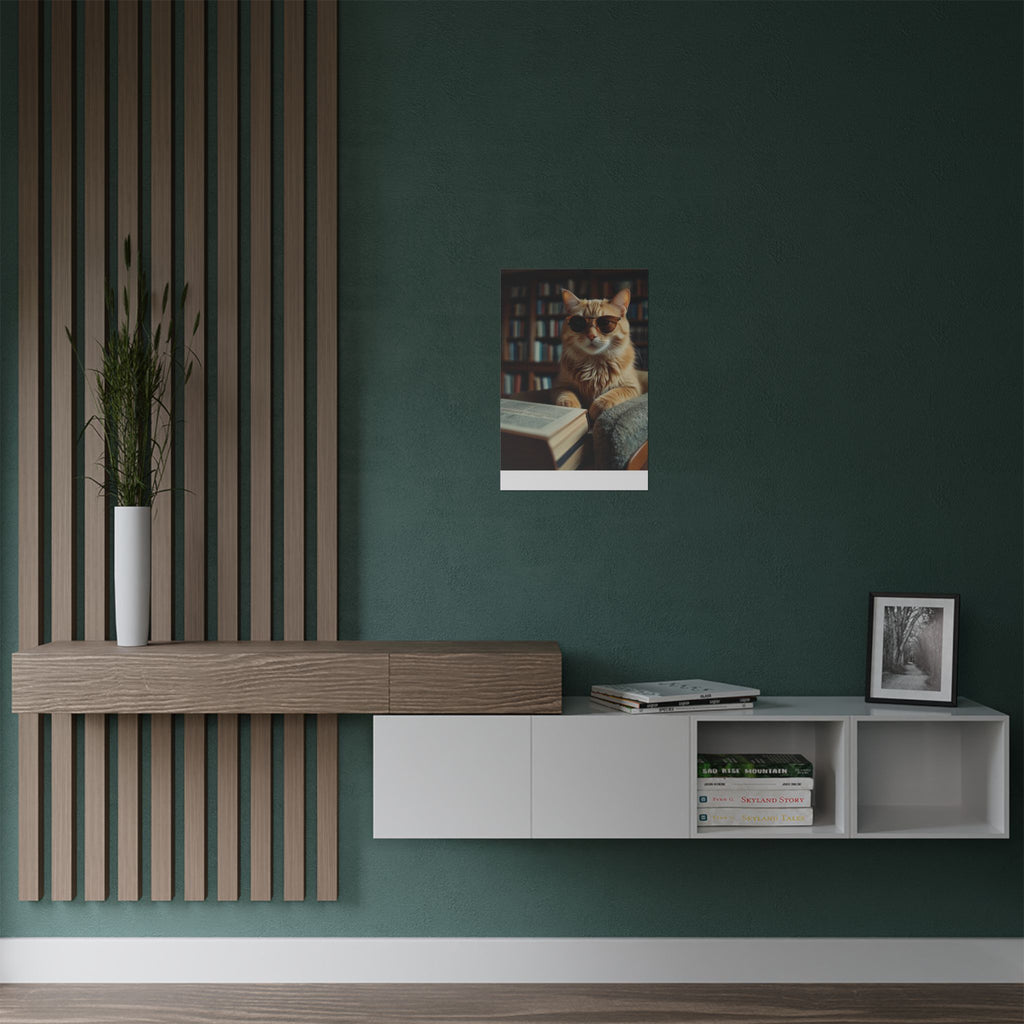 Cool Cat Reading Poster — Retro Sunglasses Cat Art Print (Satin Poster)