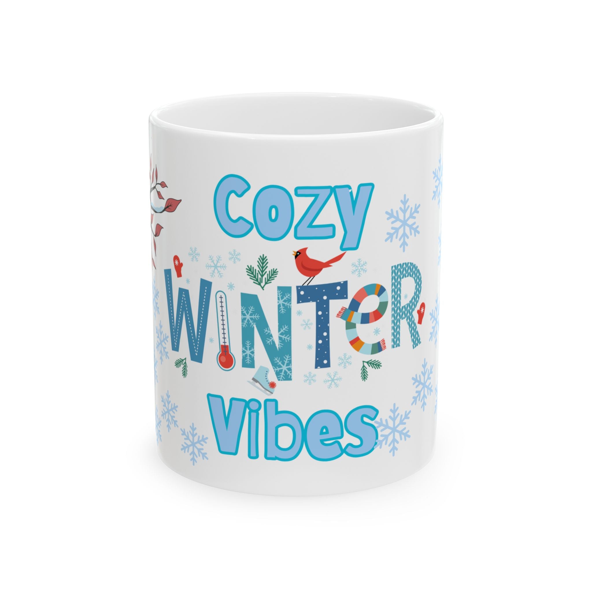 Cozy Winter Vibes Ceramic Mug — Holiday Snowflake Coffee Cup (11oz/15oz)