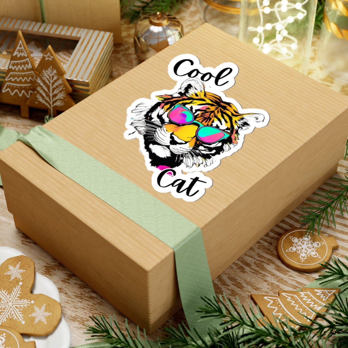 Cool Cat Tiger Sticker — Retro Sunglasses Kiss-Cut Vinyl Sticker