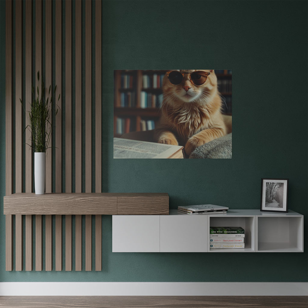 Cool Cat Reading Poster — Retro Sunglasses Cat Art Print (Satin Poster)