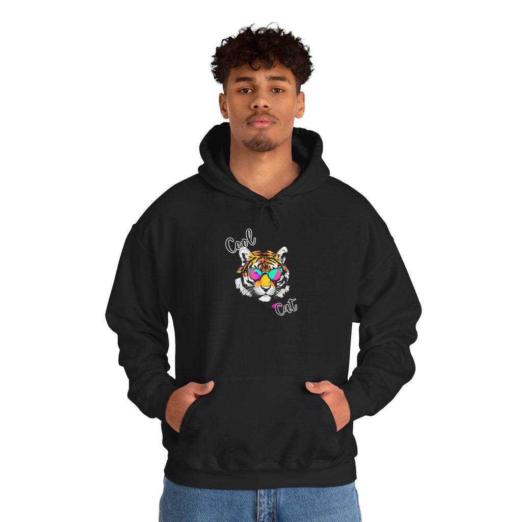 Cool Cat Hoodie — Colorful Sunglasses Tiger Graphic Sweatshirt
