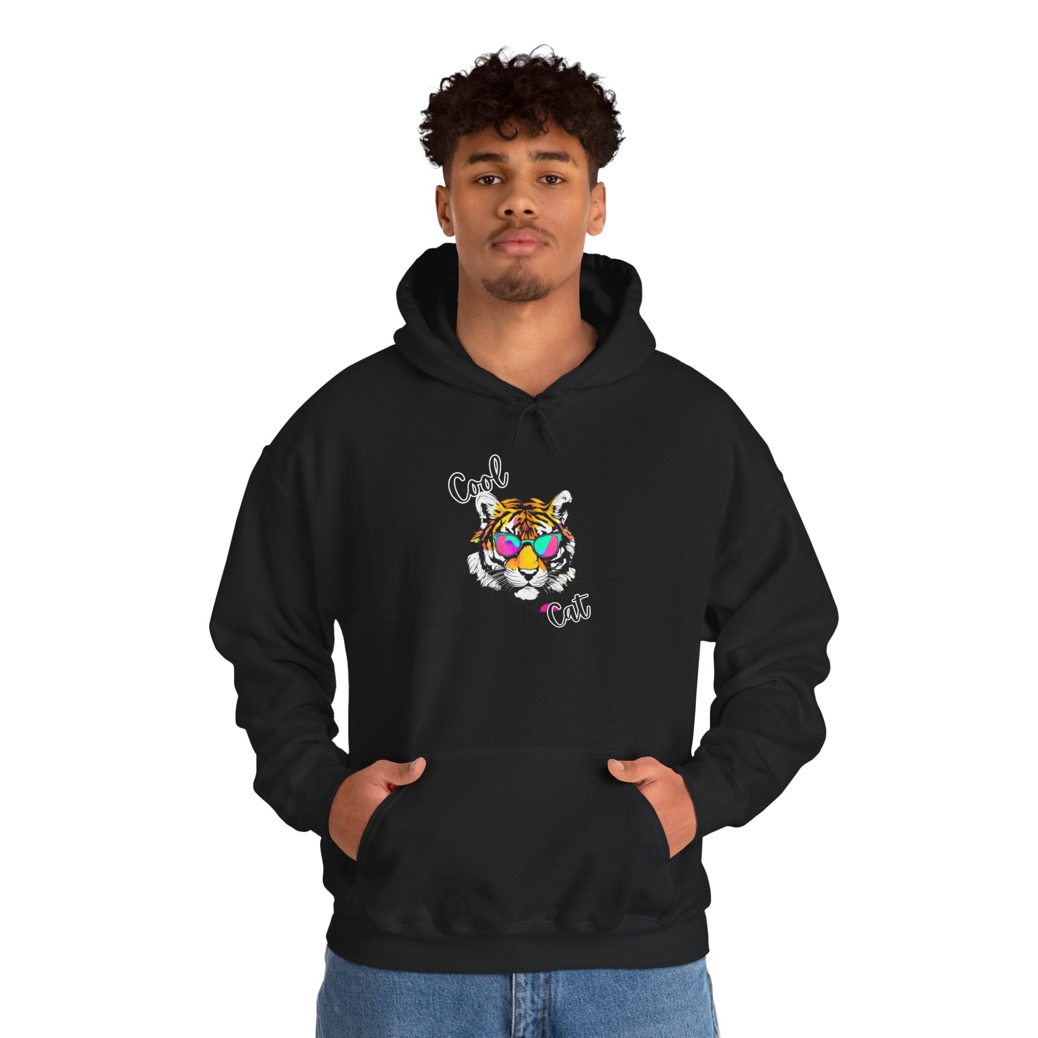 Cool Cat Hoodie — Colorful Sunglasses Tiger Graphic Sweatshirt