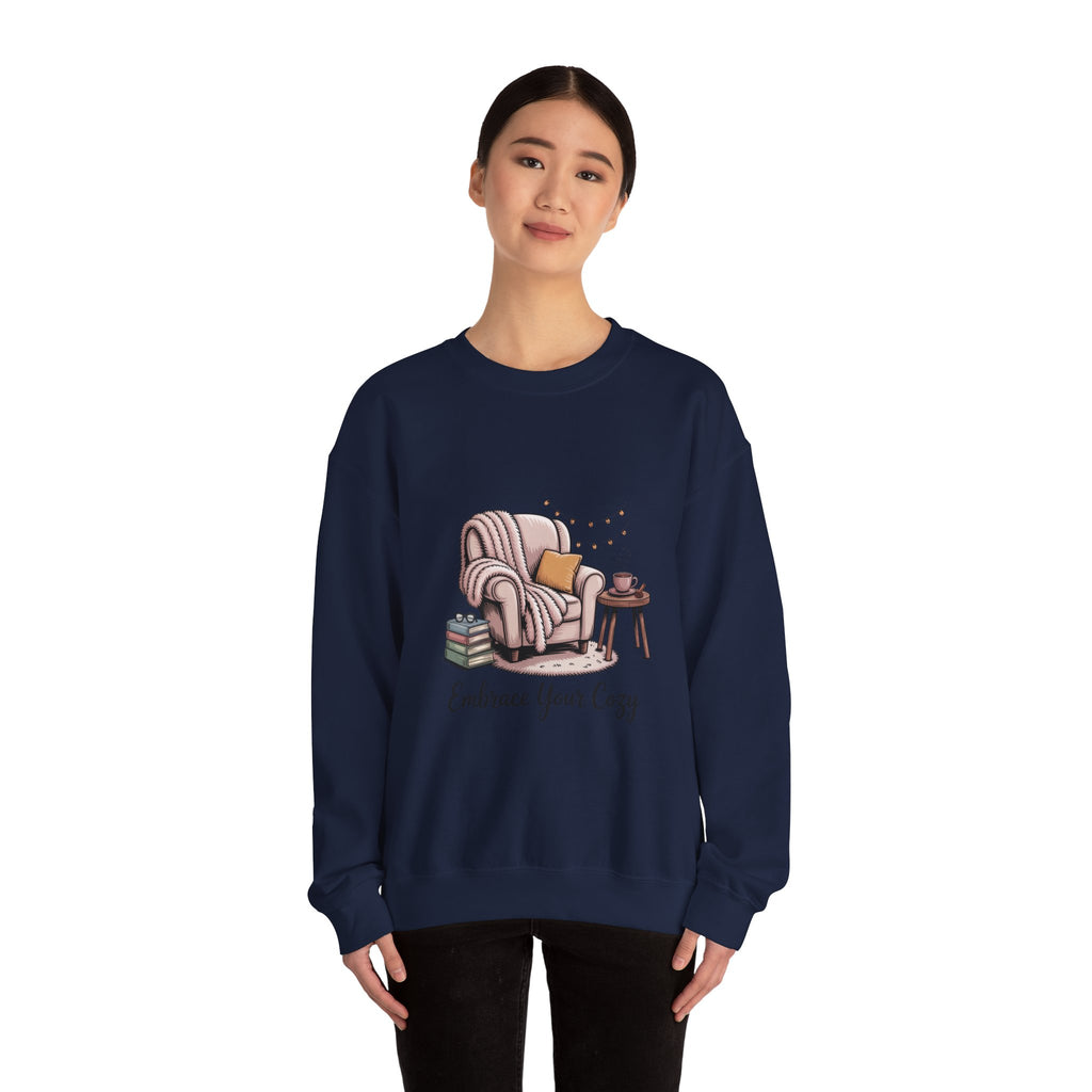 Cozy Reading Chair Sweatshirt — "Embrace Your Cozy" Crewneck