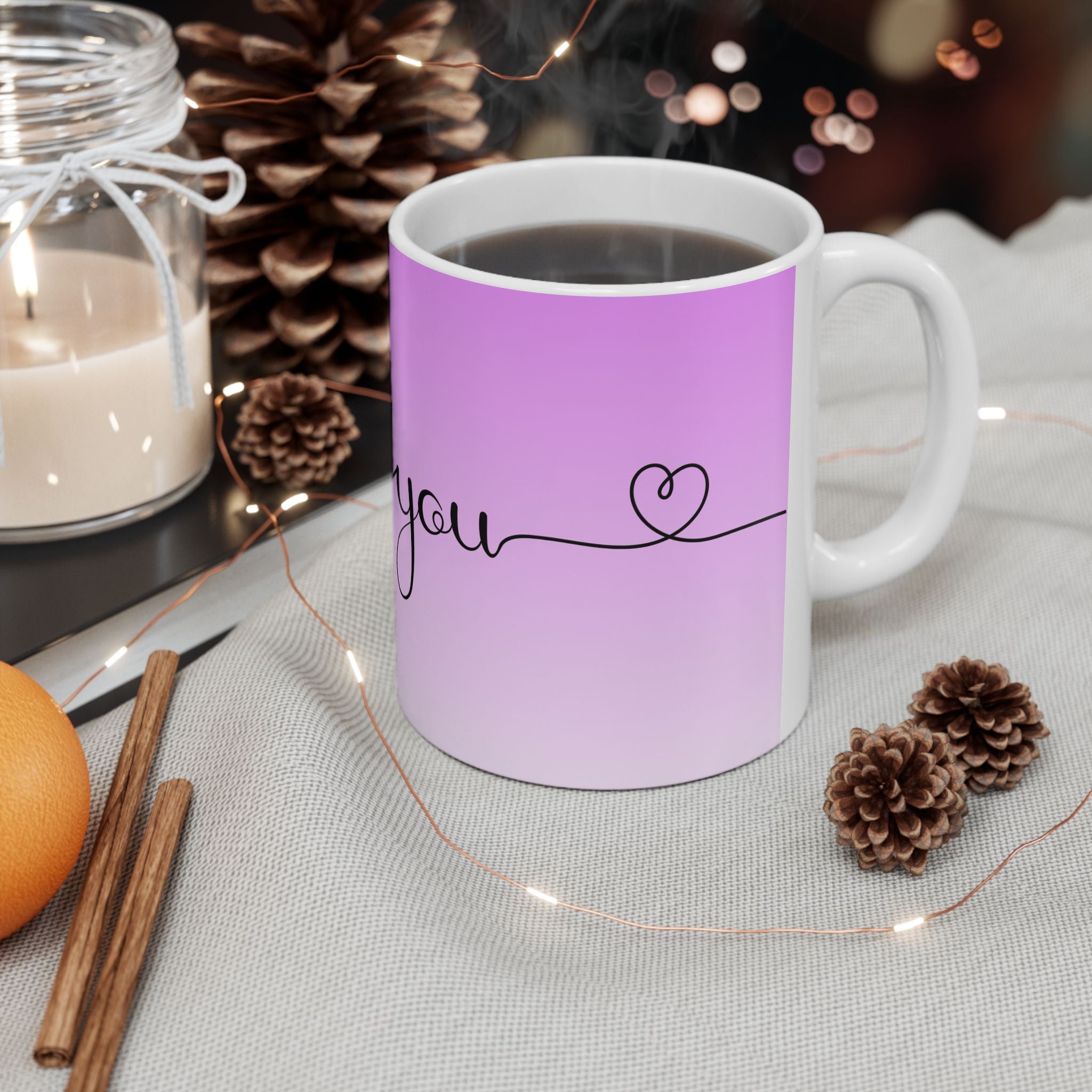 Love You Gradient Ceramic Mug — Pink Ombre "love you" Coffee Cup (11oz, 15oz)