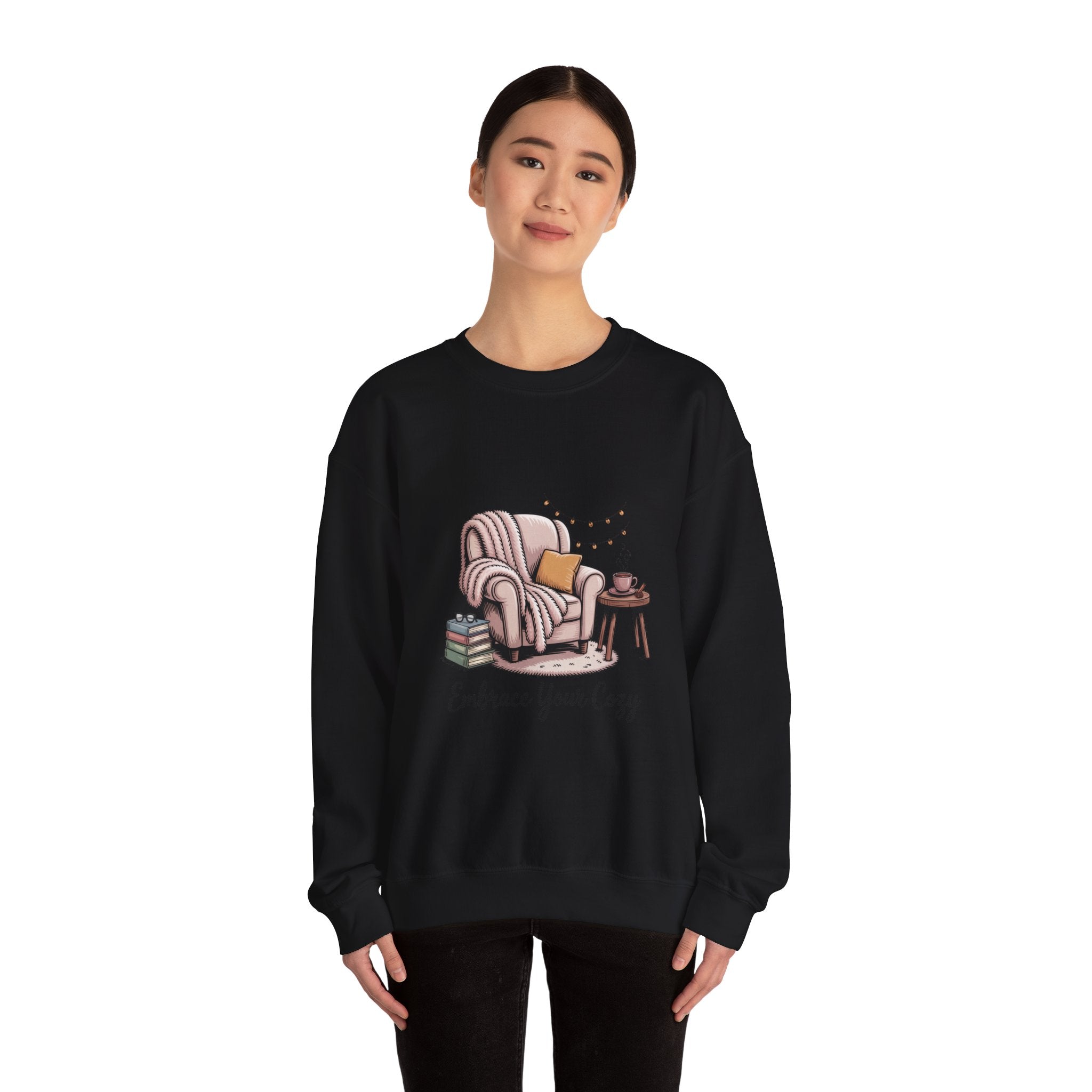 Cozy Reading Chair Sweatshirt — "Embrace Your Cozy" Crewneck