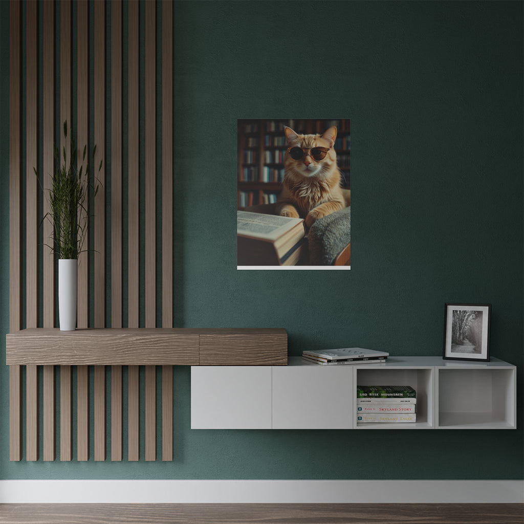 Cool Cat Reading Poster — Retro Sunglasses Cat Art Print (Satin Poster)