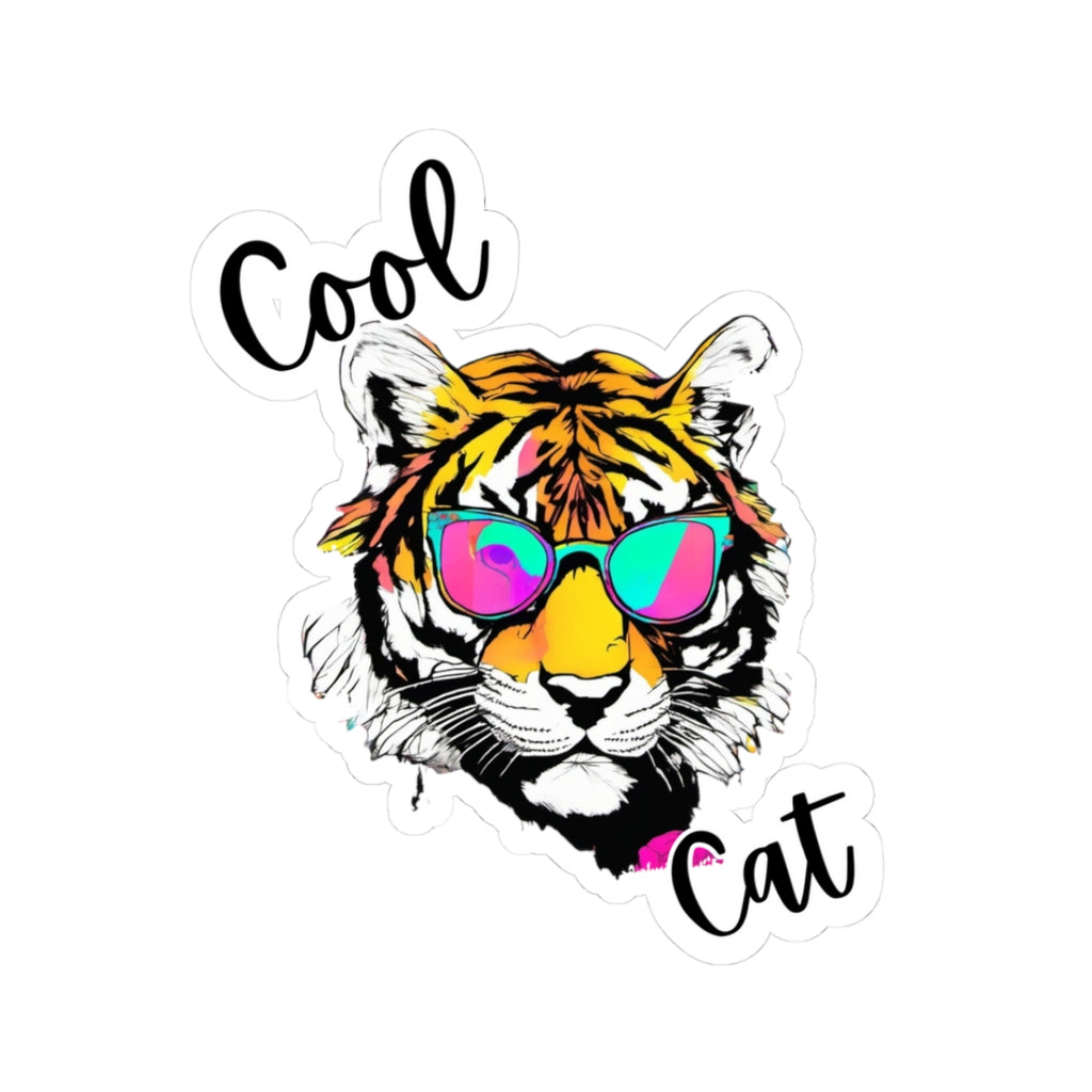 Cool Cat Tiger Sticker — Retro Sunglasses Kiss-Cut Vinyl Sticker