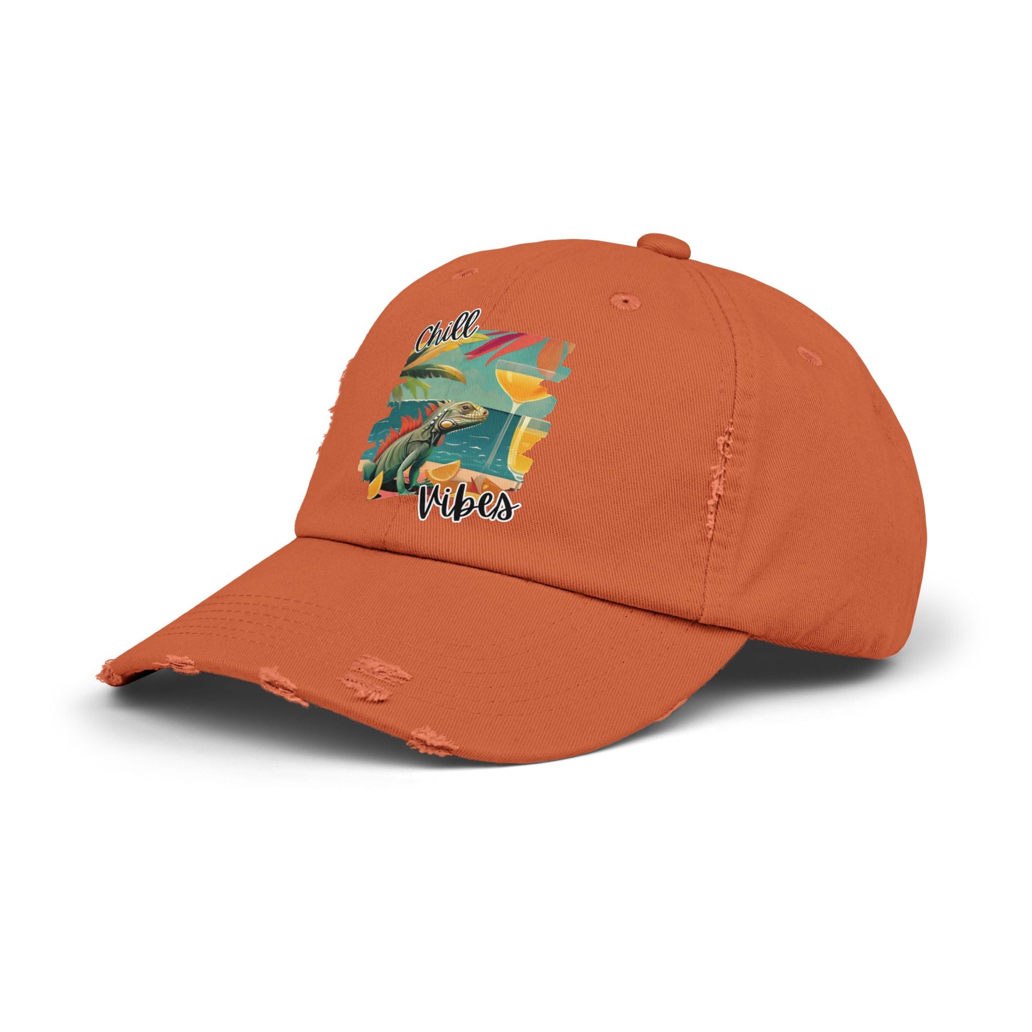 Chill Vibes Distressed Cap - Retro Surf Frog Beach Hat