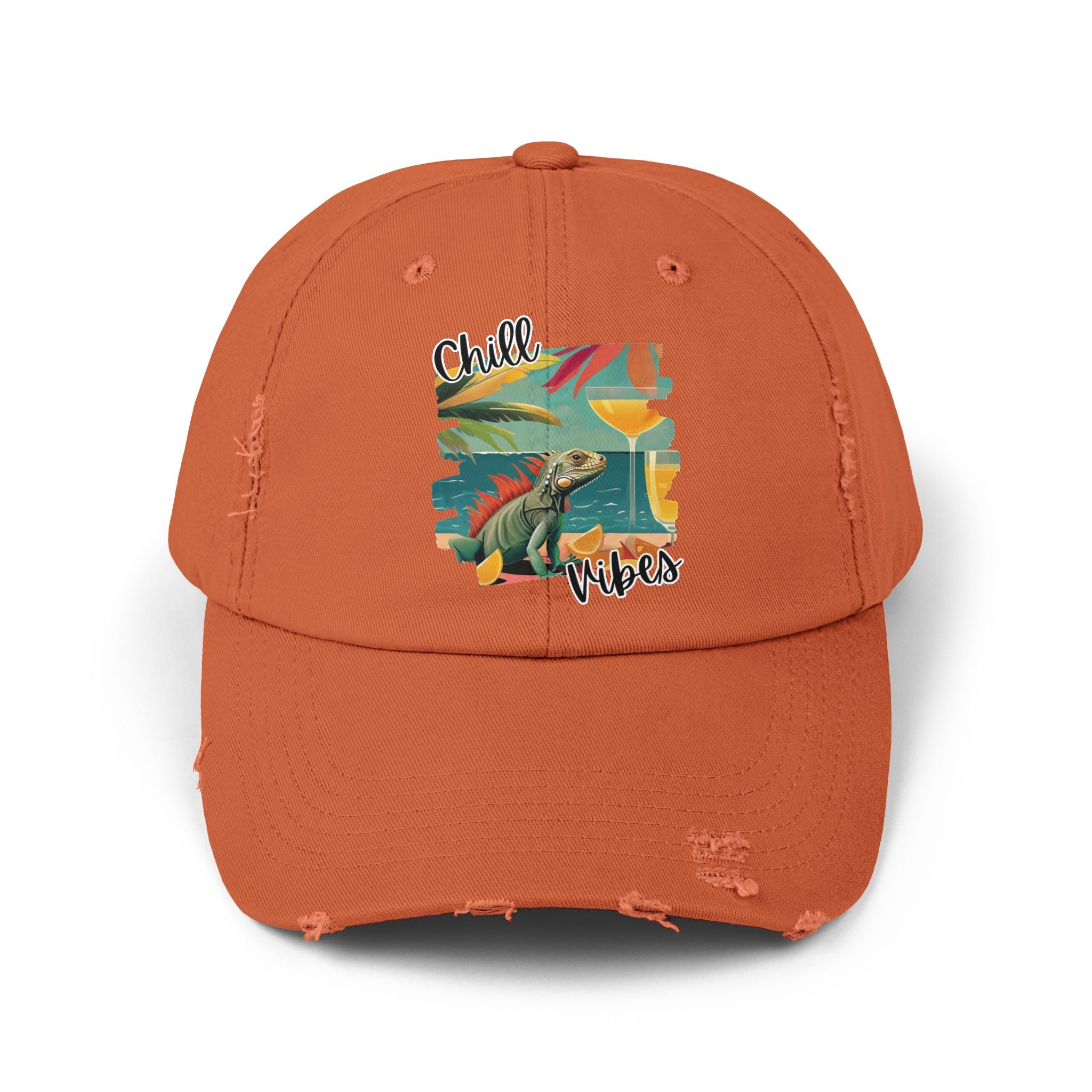 Chill Vibes Distressed Cap - Retro Surf Frog Beach Hat
