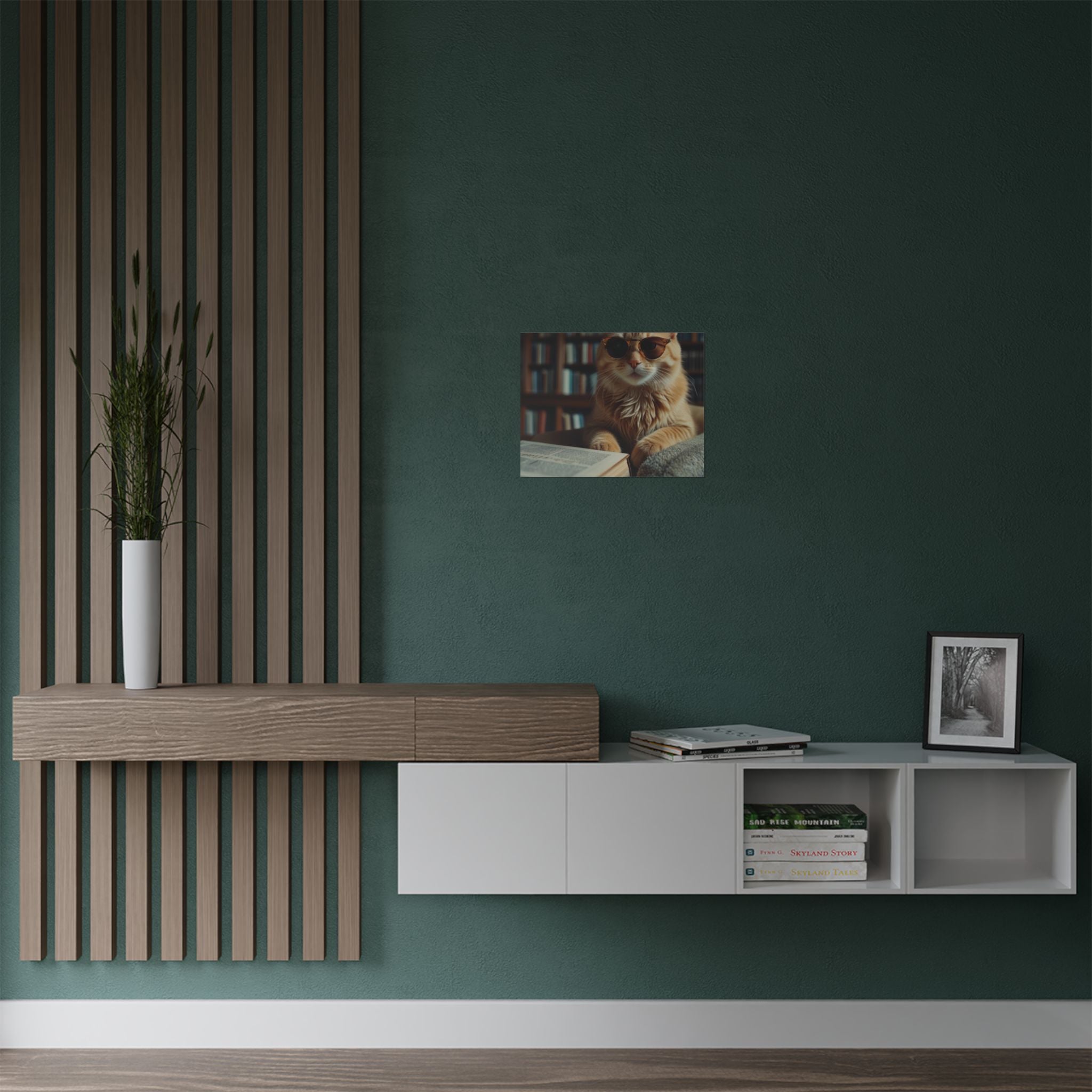 Cool Cat Reading Poster — Retro Sunglasses Cat Art Print (Satin Poster)