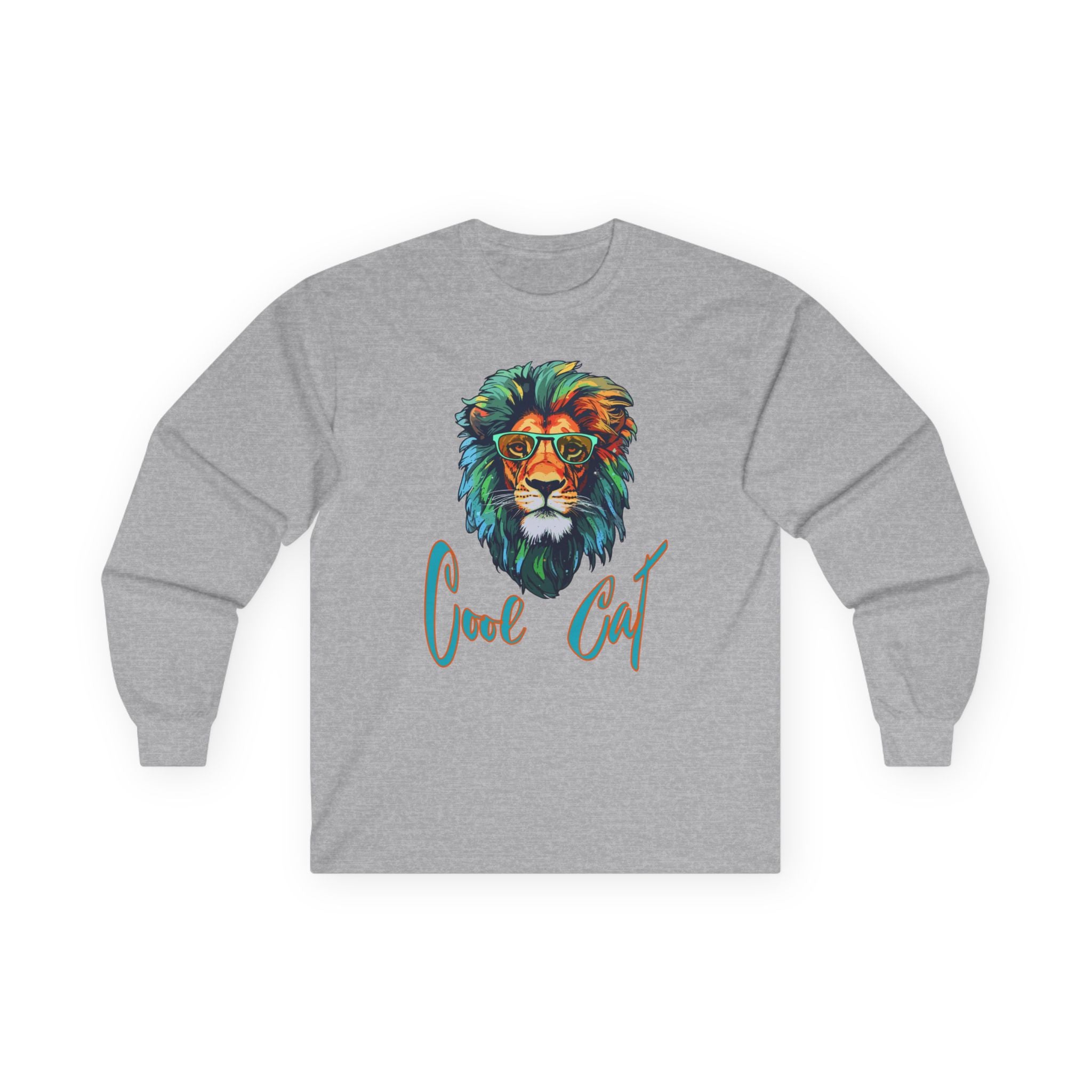 Cool Cat Lion Long Sleeve Tee — Colorful Graphic Lion "Cool Cat" Shirt