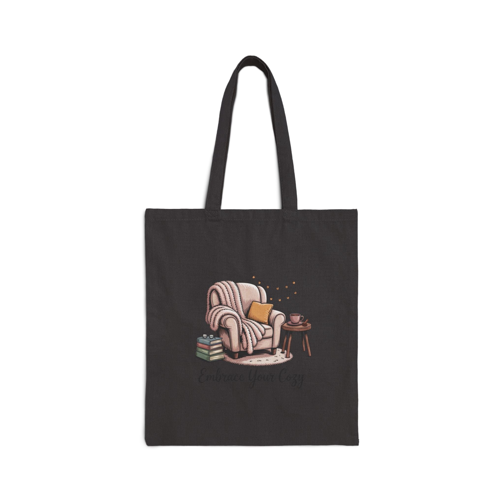Tote Bag — "Embrace Your Cozy" Armchair Canvas Tote for Book Lovers & Cozy Home Vibes