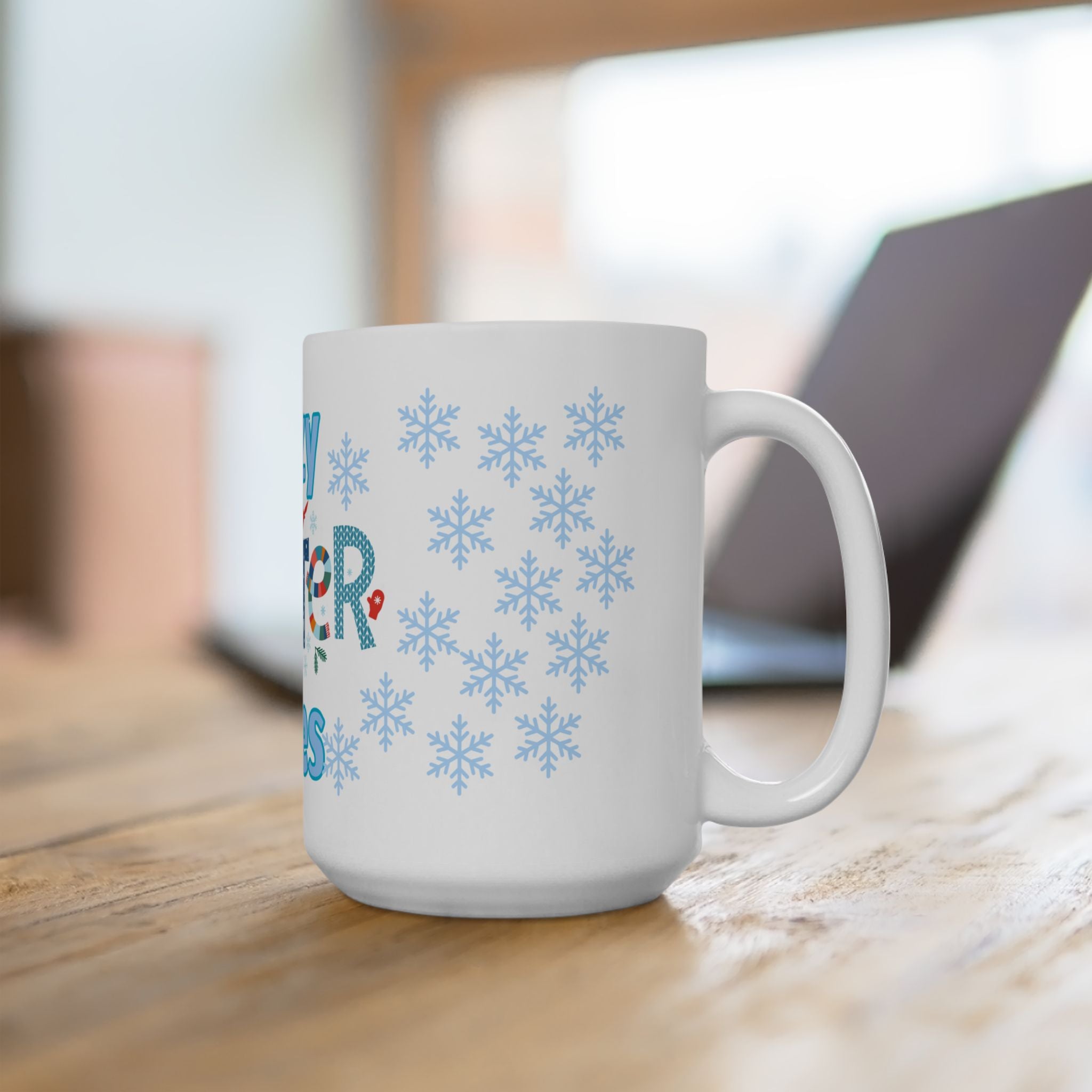 Cozy Winter Vibes Ceramic Mug — Holiday Snowflake Coffee Cup (11oz/15oz)