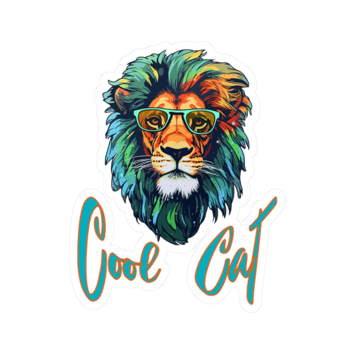 Cool Cat Lion Kiss-Cut Sticker — Colorful Retro Lion with Glasses