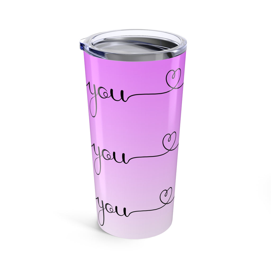 Love You Pink Gradient 20oz Tumbler — Heart Line Stainless Travel Mug