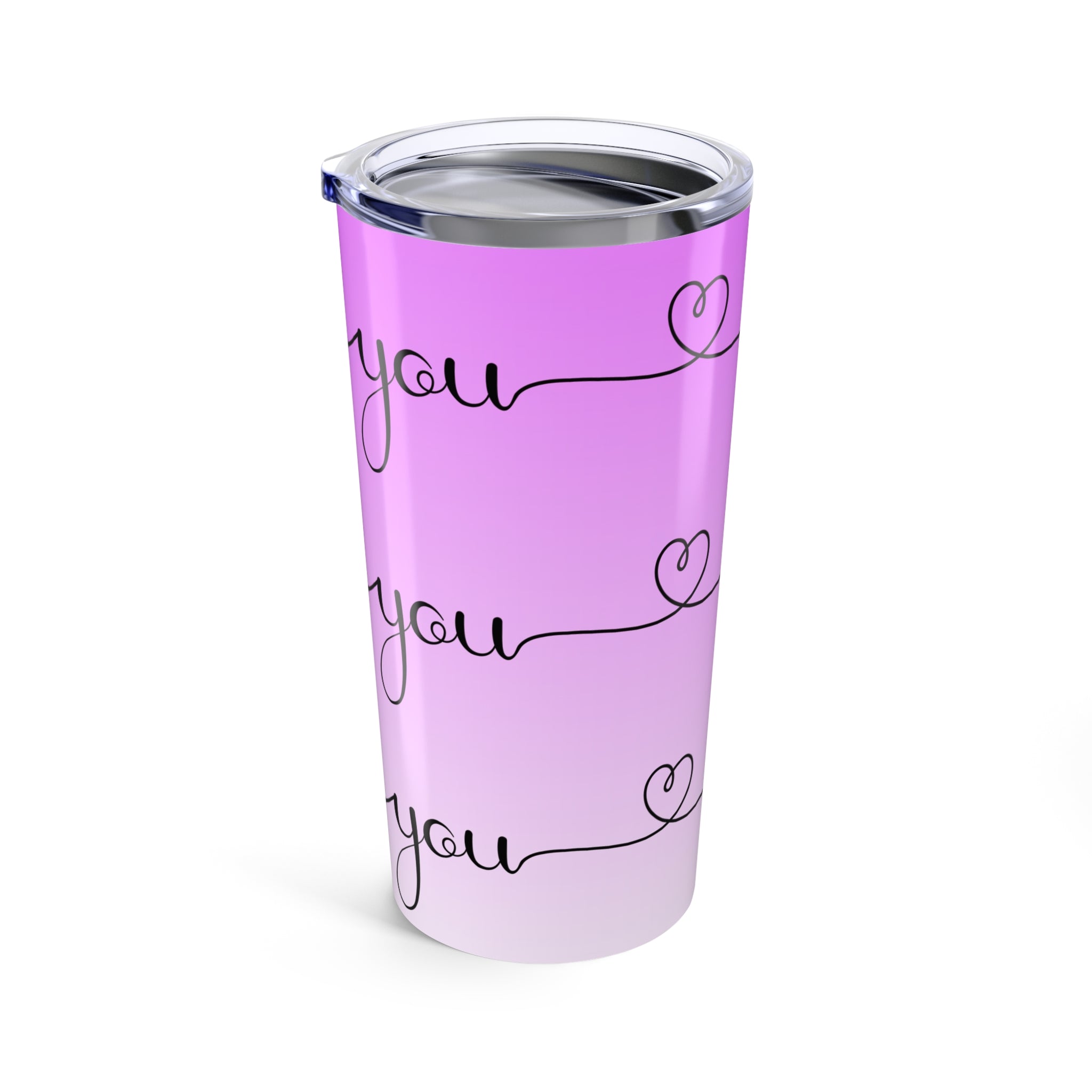Love You Pink Gradient 20oz Tumbler — Heart Line Stainless Travel Mug