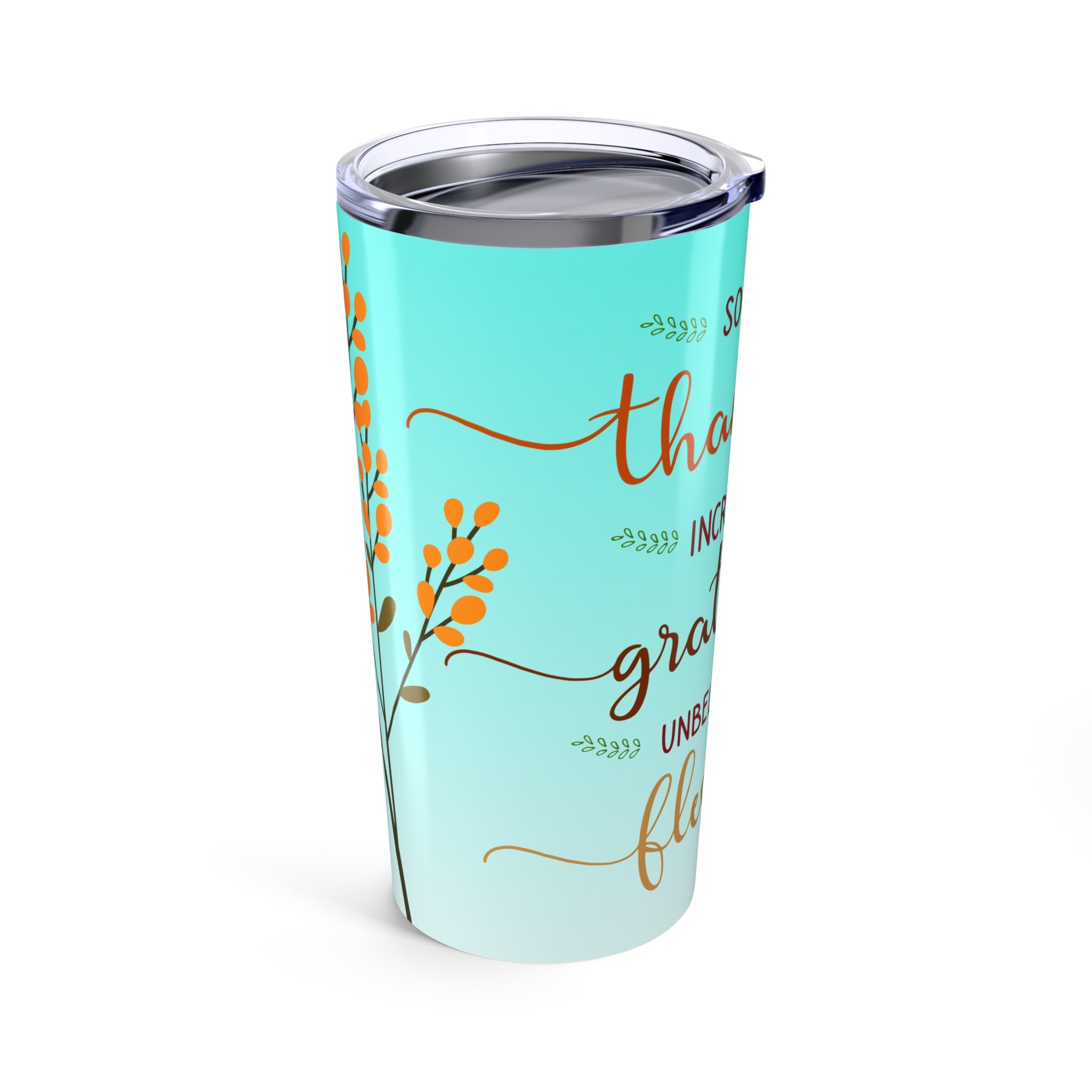 20oz Tumbler — "So Very Thankful, Grateful & Blessed" Floral Travel Mug