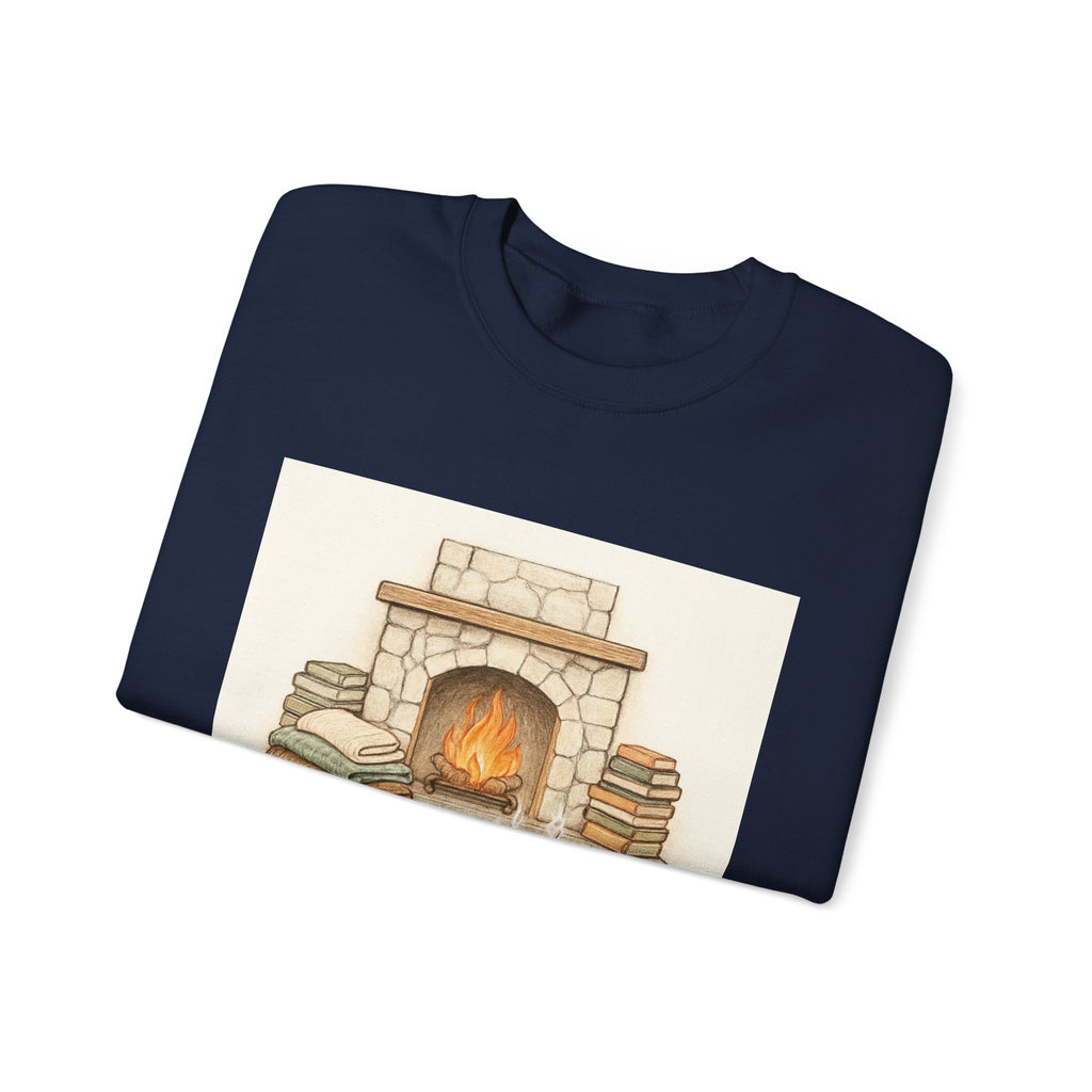 Crewneck Sweatshirt – "Hibernate & Relax" Cozy Fireplace Reading Sweatshirt