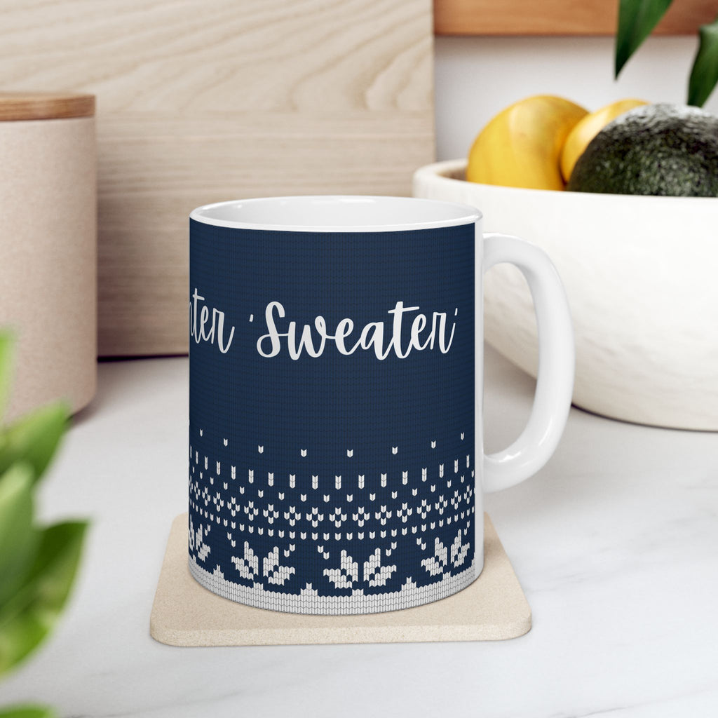 Favorite Winter Sips Ceramic Mug – Cozy Holiday Knit Pattern (11oz & 15oz)