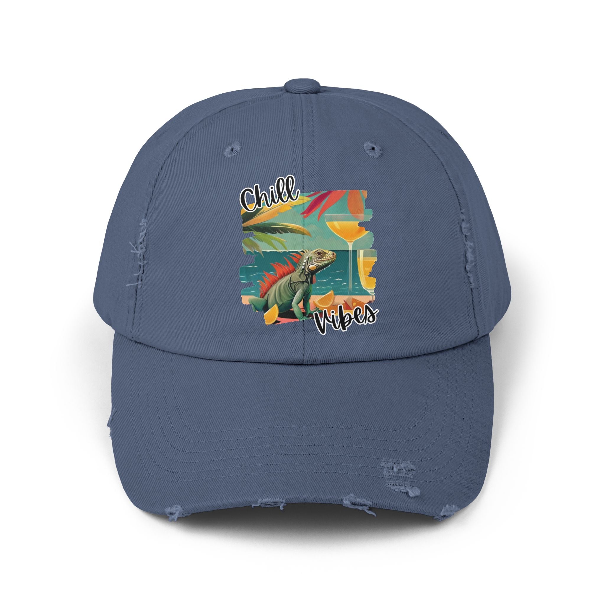 Chill Vibes Distressed Cap - Retro Surf Frog Beach Hat