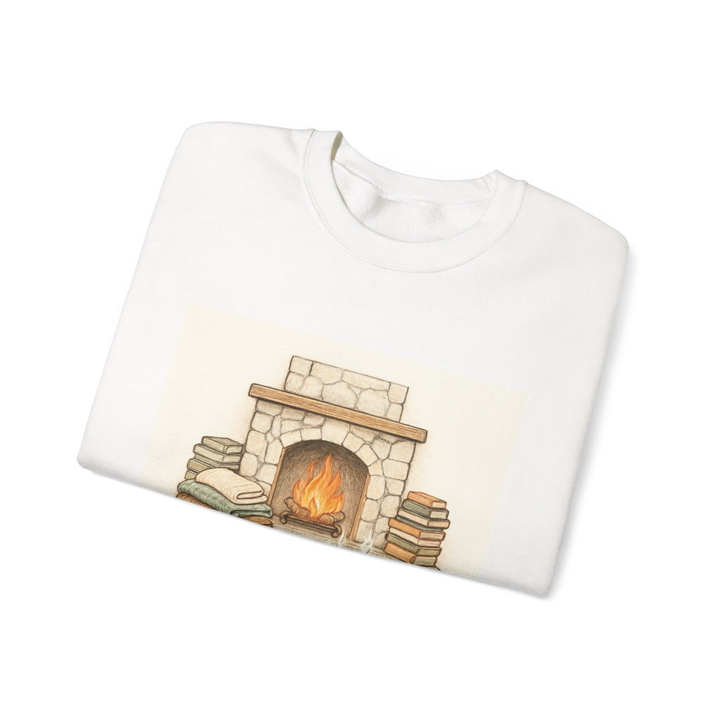 Crewneck Sweatshirt – "Hibernate & Relax" Cozy Fireplace Reading Sweatshirt