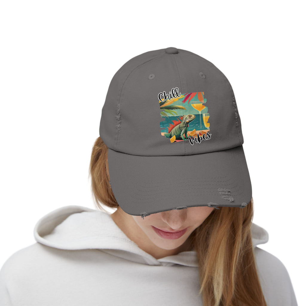 Chill Vibes Distressed Cap - Retro Surf Frog Beach Hat