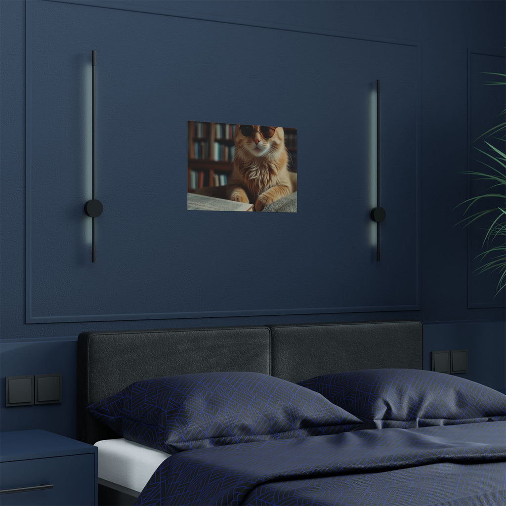Cool Cat Reading Poster — Retro Sunglasses Cat Art Print (Satin Poster)