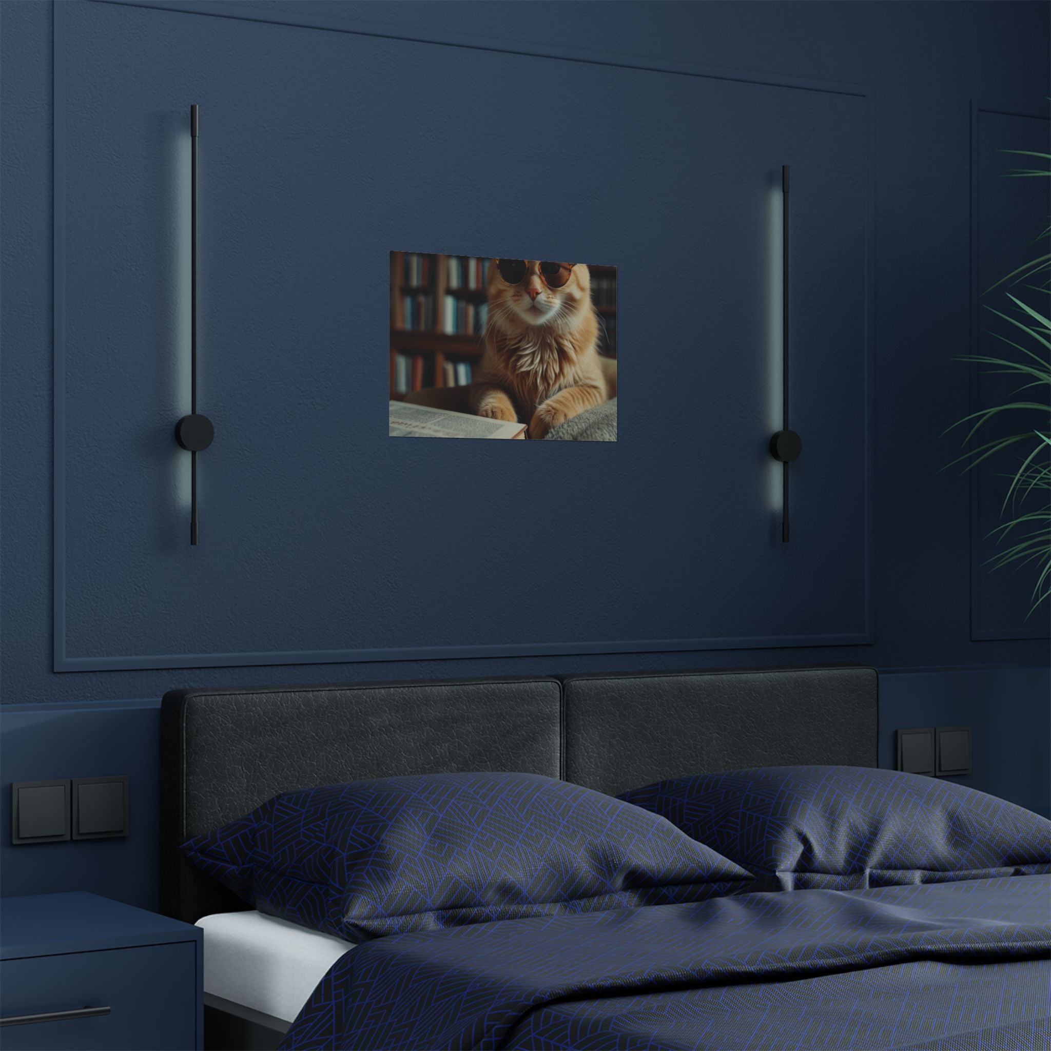 Cool Cat Reading Poster — Retro Sunglasses Cat Art Print (Satin Poster)