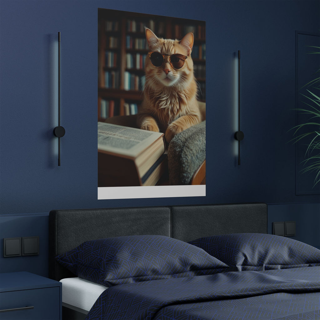 Cool Cat Reading Poster — Retro Sunglasses Cat Art Print (Satin Poster)