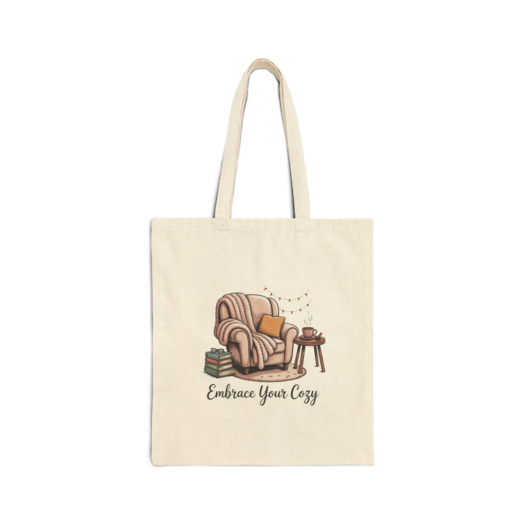 Tote Bag — "Embrace Your Cozy" Armchair Canvas Tote for Book Lovers & Cozy Home Vibes