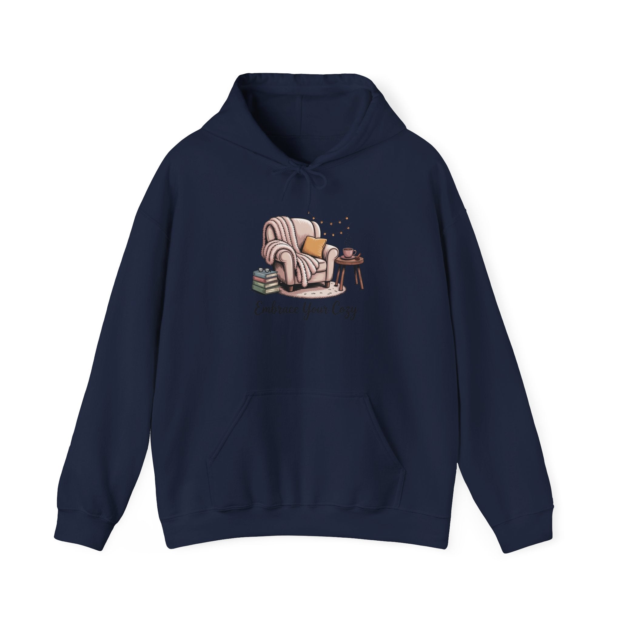 Cozy Reading Hoodie – "Embrace Your Cozy" Armchair Graphic Sweatshirt