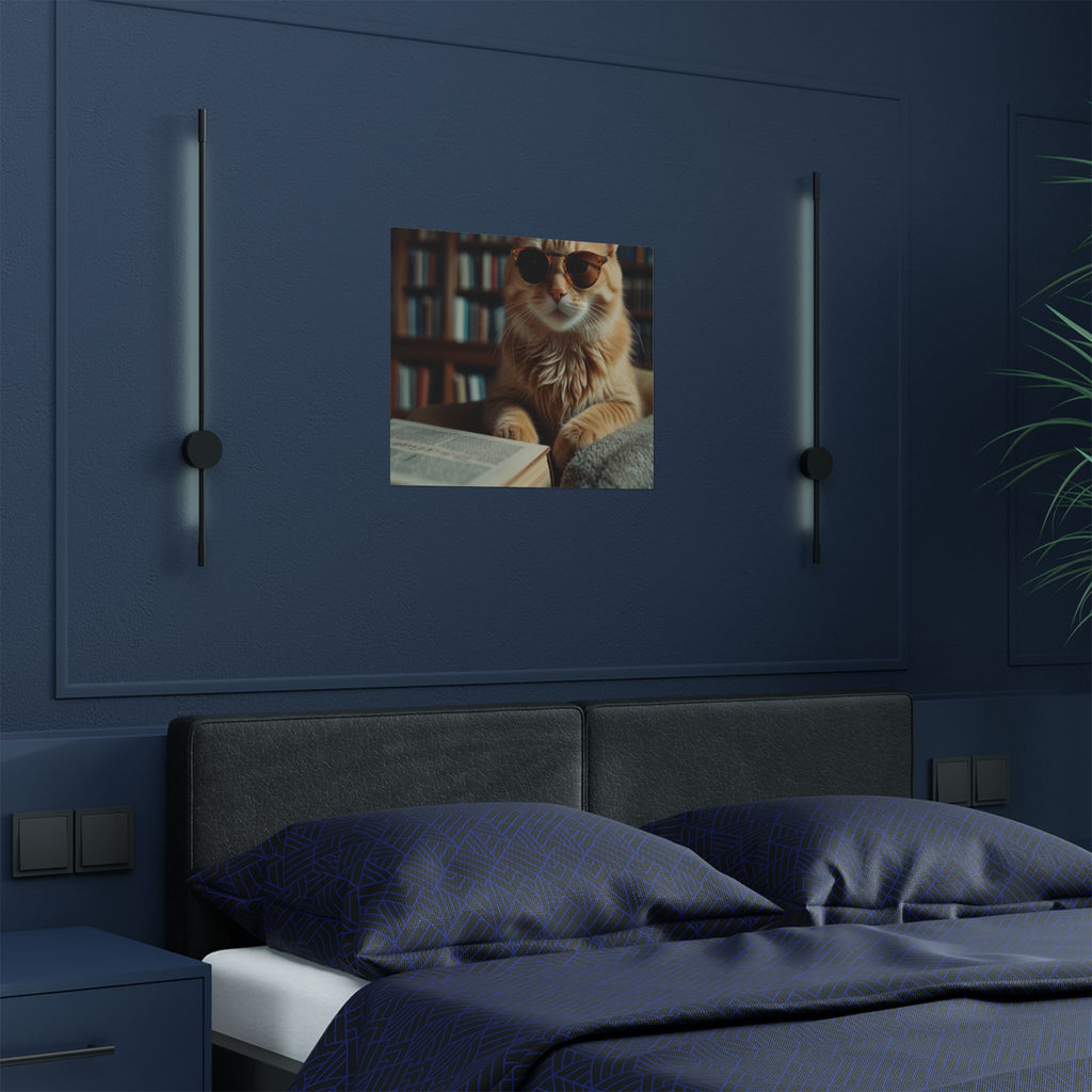 Cool Cat Reading Poster — Retro Sunglasses Cat Art Print (Satin Poster)