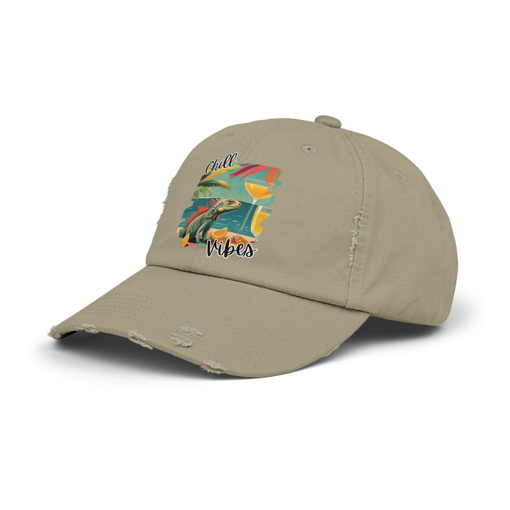 Chill Vibes Distressed Cap - Retro Surf Frog Beach Hat