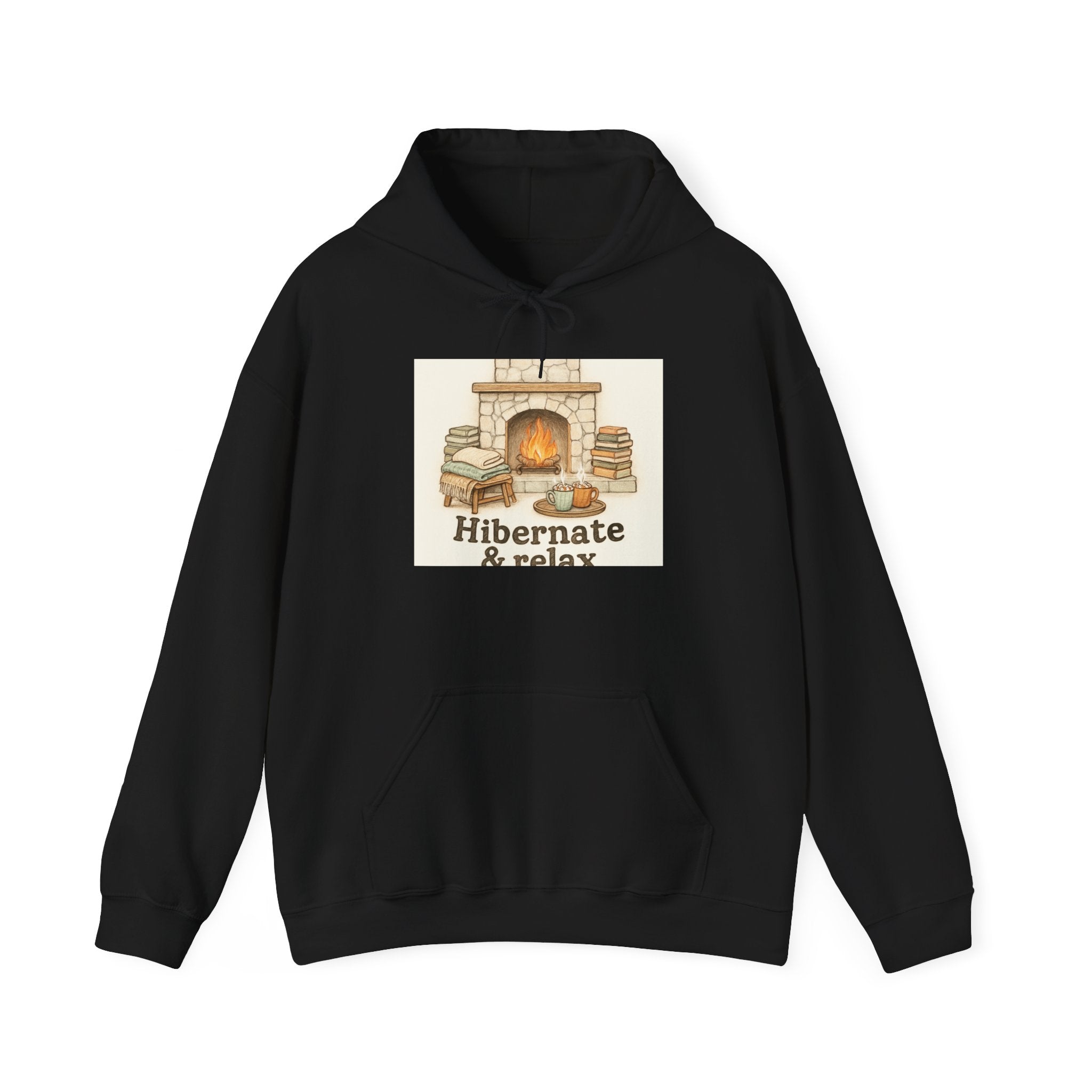 Hibernate & Relax Hoodie — Cozy Fireplace Sweatshirt for Winter Lounging