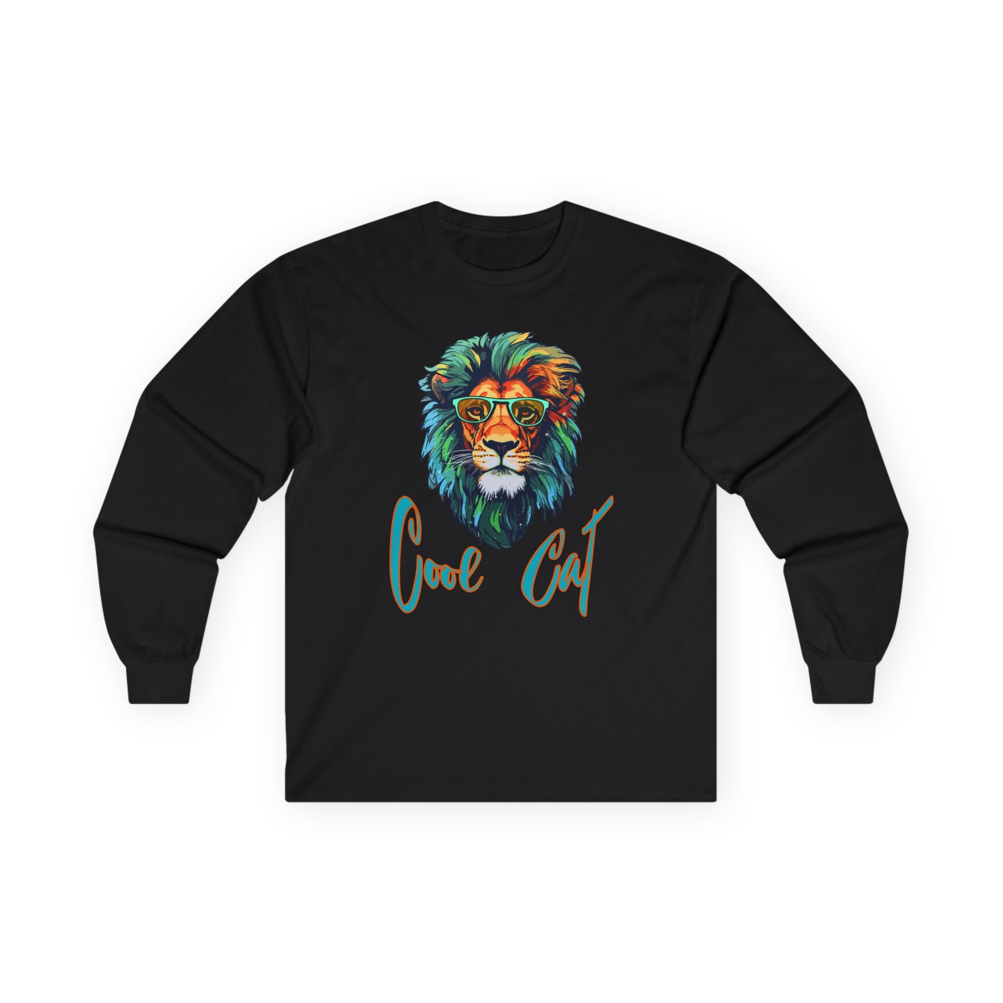 Cool Cat Lion Long Sleeve Tee — Colorful Graphic Lion "Cool Cat" Shirt