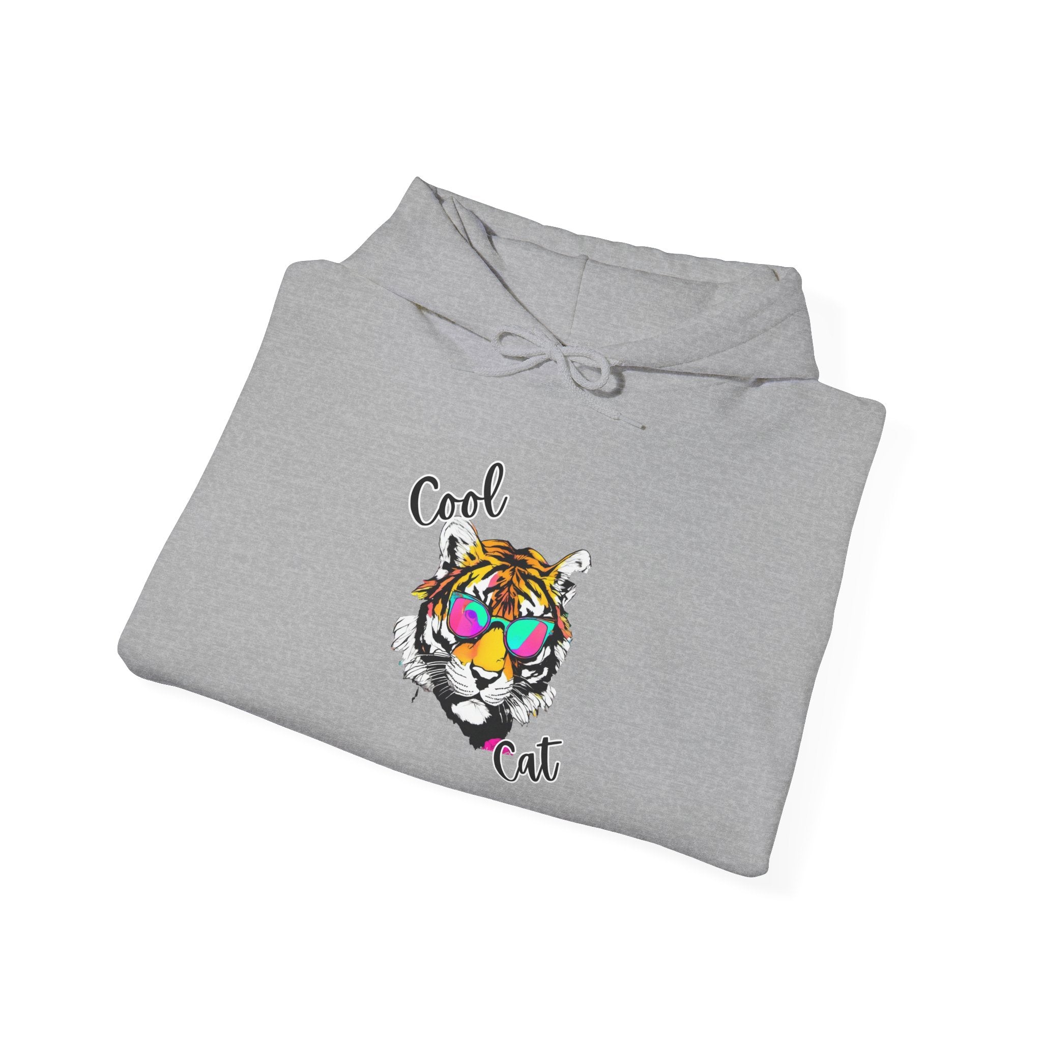 Cool Cat Hoodie — Colorful Sunglasses Tiger Graphic Sweatshirt