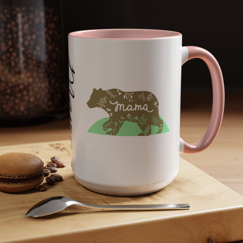 Mama Bear Accent Coffee Mug – Floral Bear Design, Mama Bear Gift (11/15 oz)