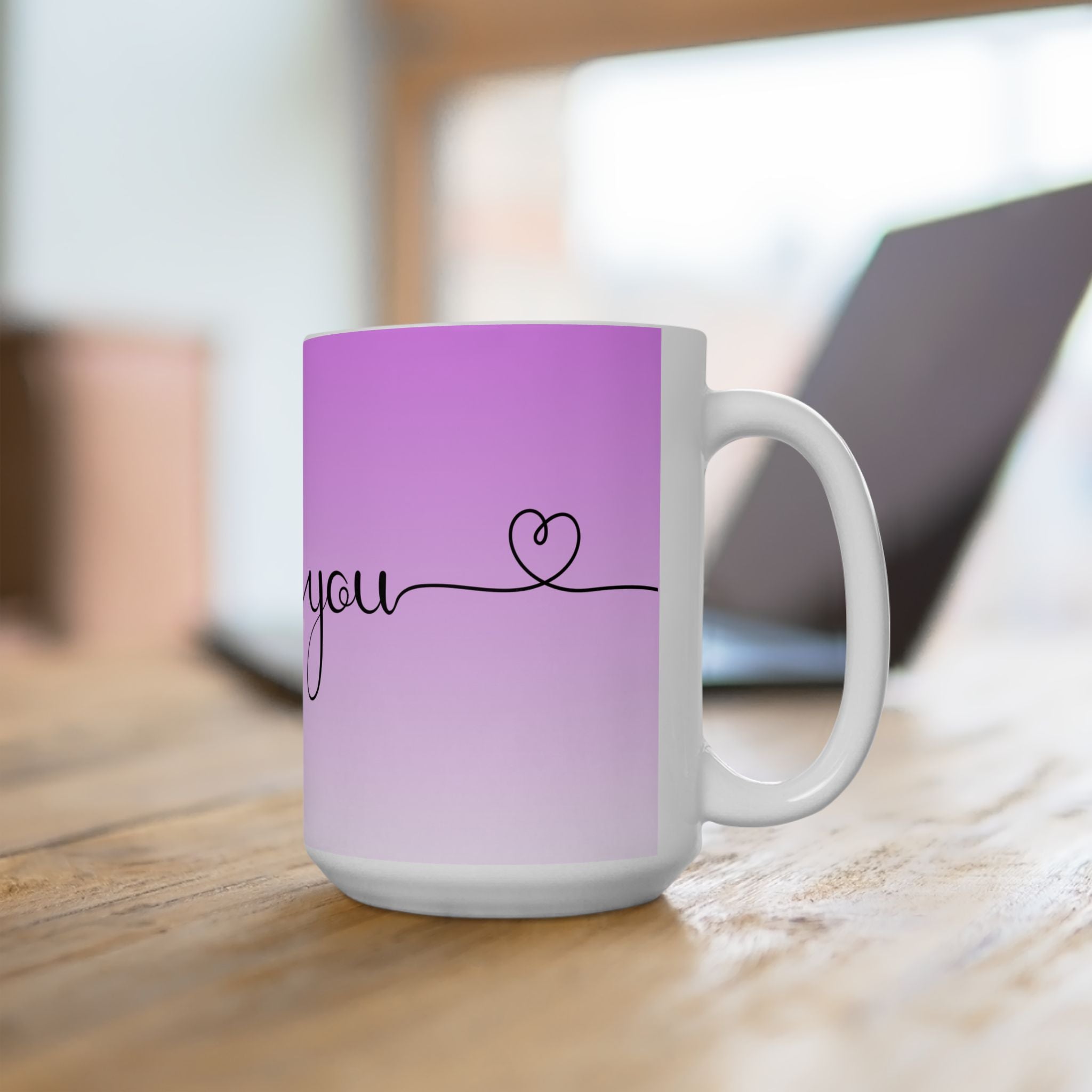 Love You Gradient Ceramic Mug — Pink Ombre "love you" Coffee Cup (11oz, 15oz)