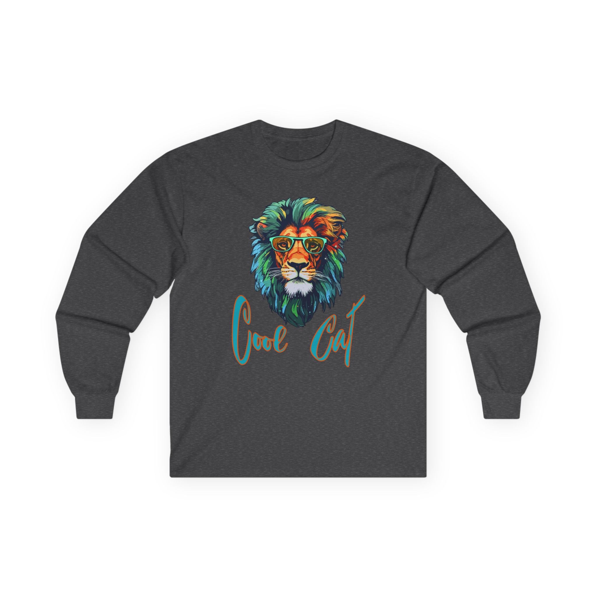 Cool Cat Lion Long Sleeve Tee — Colorful Graphic Lion "Cool Cat" Shirt