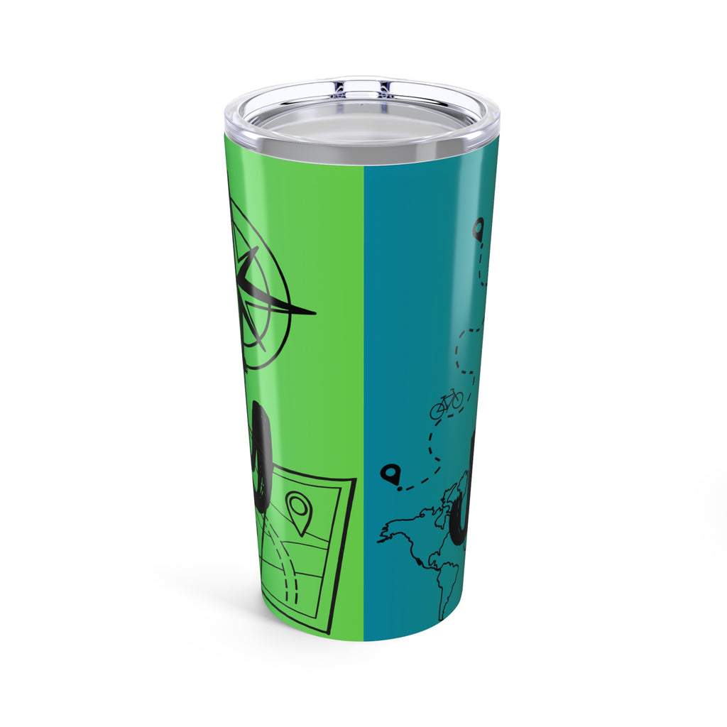 20oz Travel Tumbler — "Vibes & Journey" Green Map Compass Design
