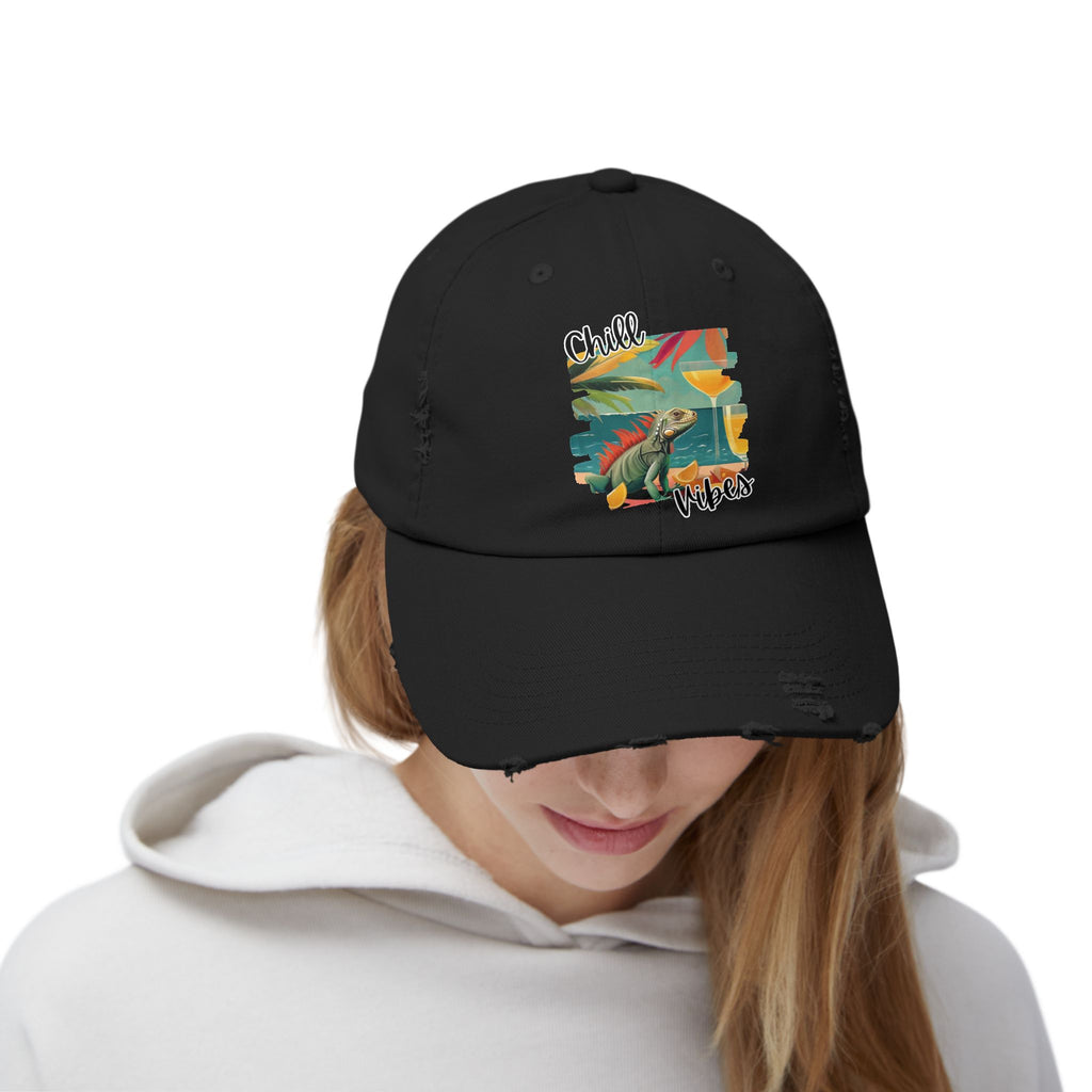 Chill Vibes Distressed Cap - Retro Surf Frog Beach Hat