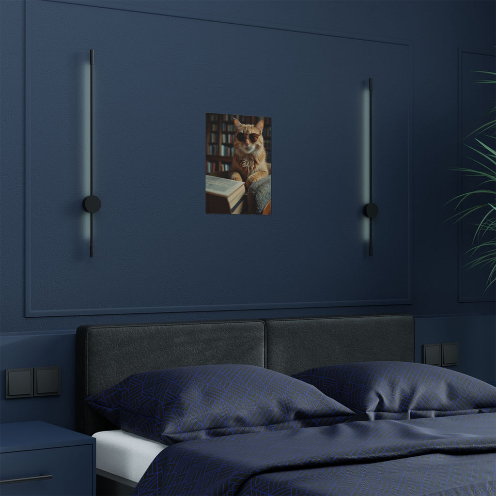 Cool Cat Reading Poster — Retro Sunglasses Cat Art Print (Satin Poster)