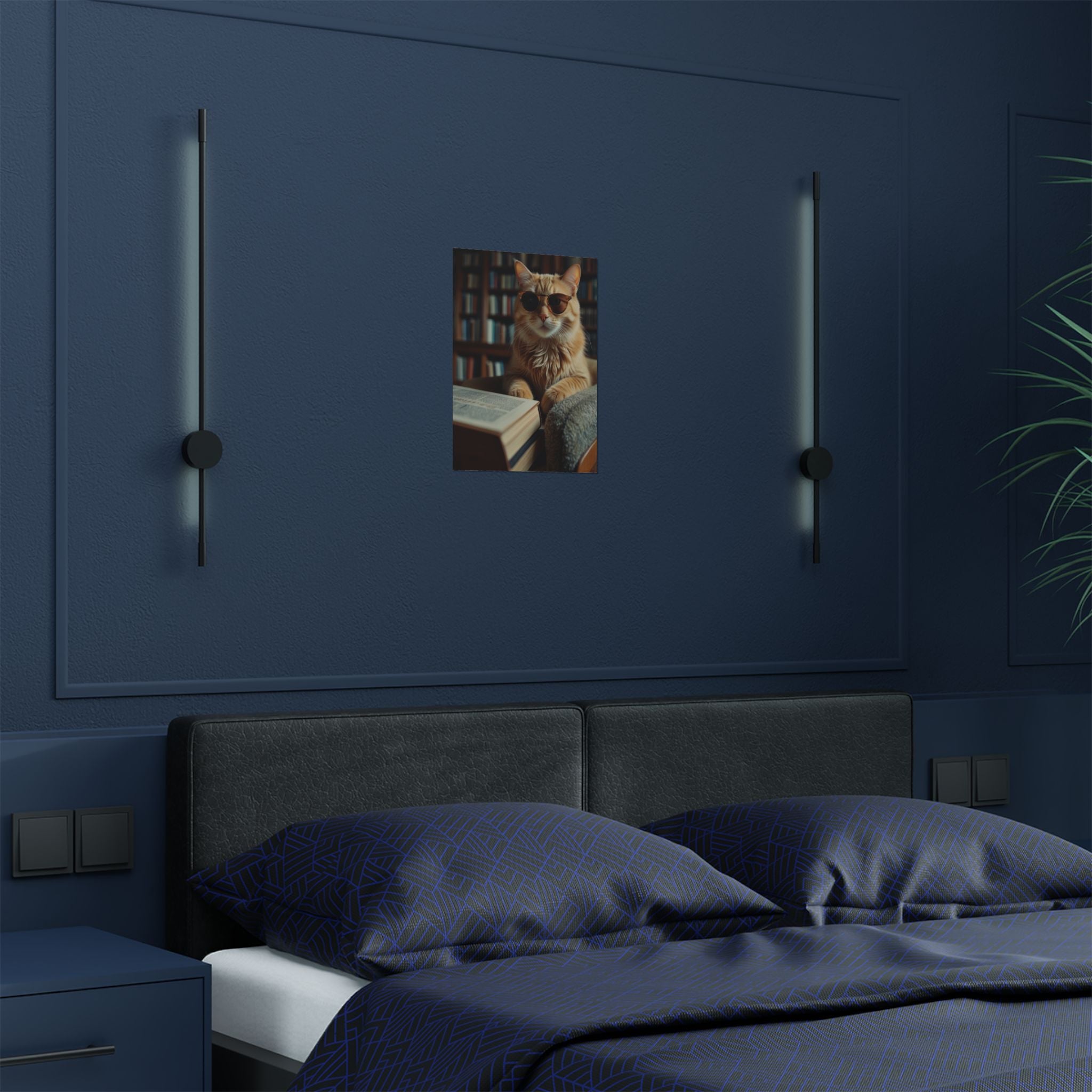 Cool Cat Reading Poster — Retro Sunglasses Cat Art Print (Satin Poster)