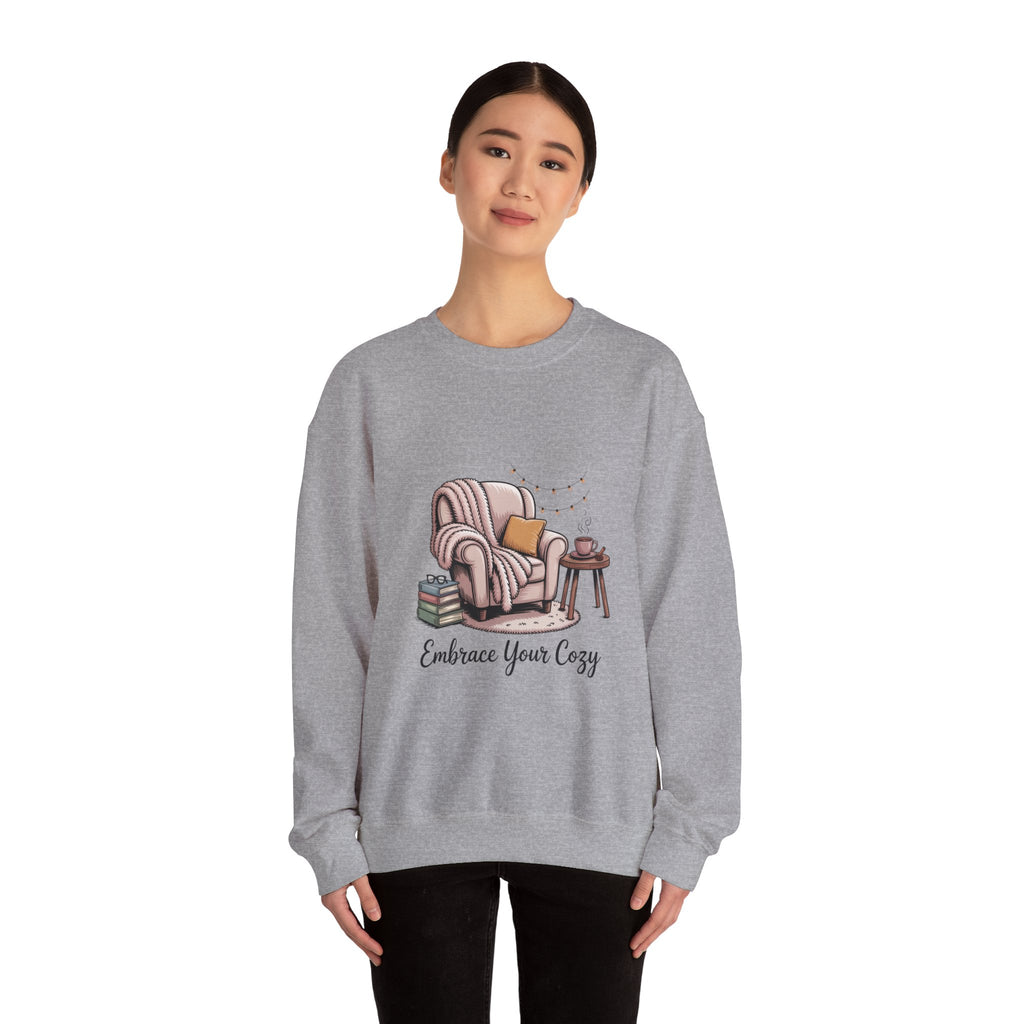 Cozy Reading Chair Sweatshirt — "Embrace Your Cozy" Crewneck