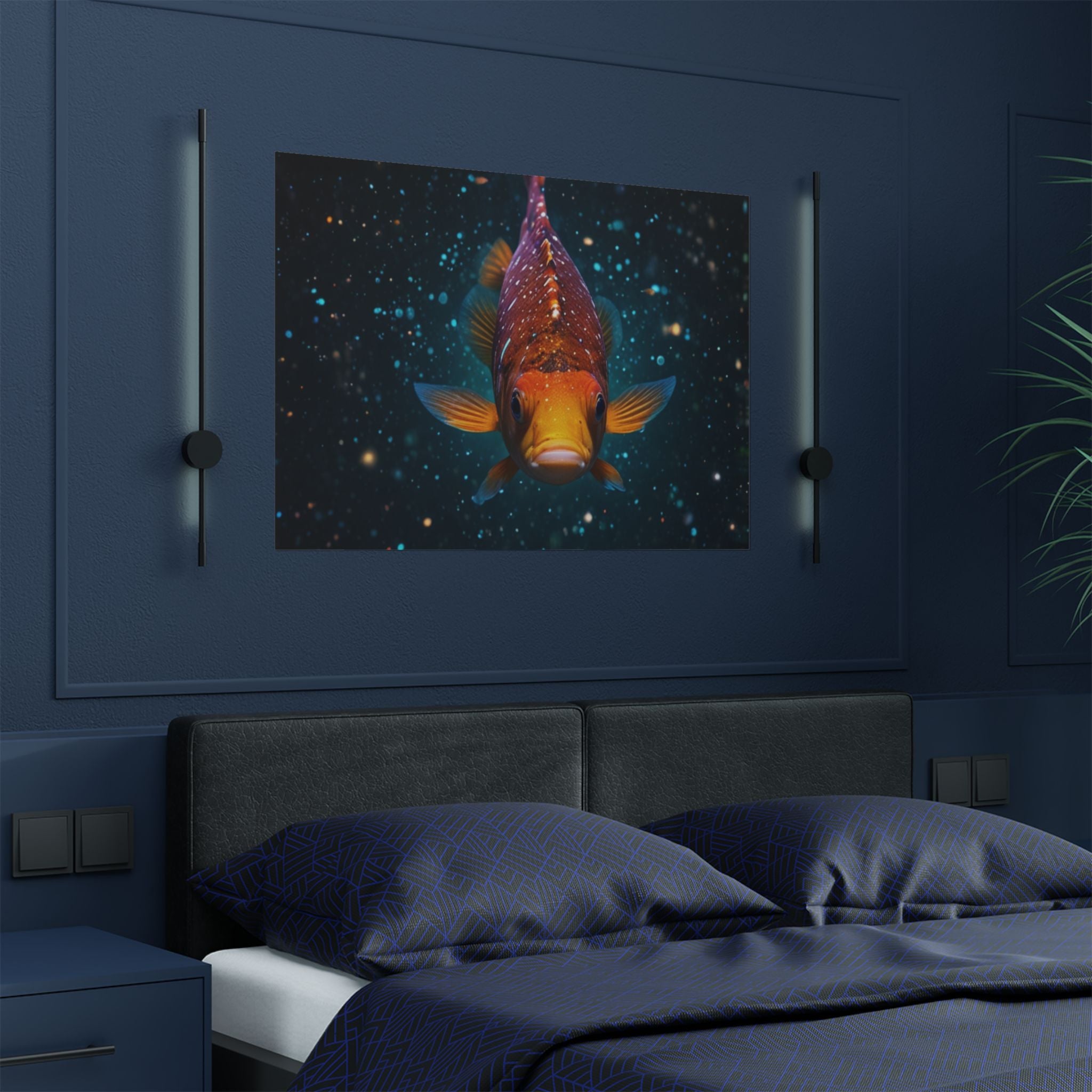 Koi Fish Satin Poster — Vibrant Underwater Galaxy Wall Art (300gsm)